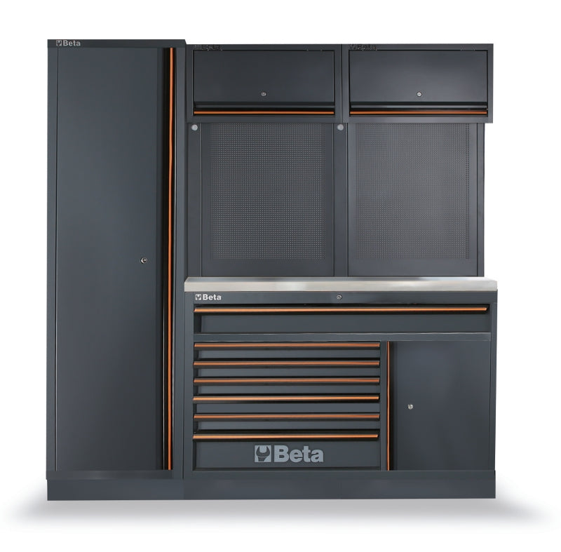 Workshop Equipment Combination with Stainless Steel Worktop, Drawers, Tool Panels, and Cabinets - BetaC45PRO C45PRO EX
