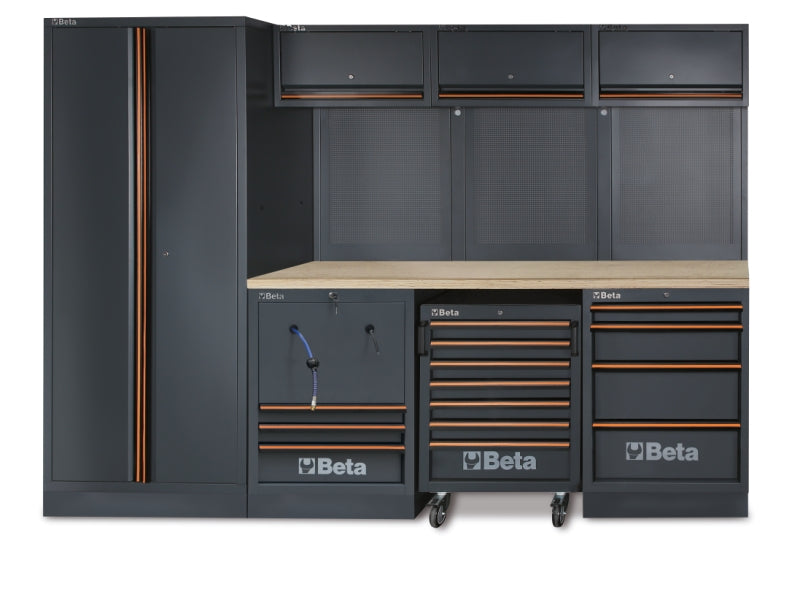 Workshop Equipment Combination with Wood Worktop, Drawers, Tool Panels, and Cabinets - BetaC45PRO C45PRO HW