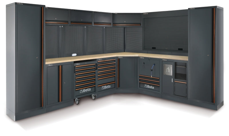 Workshop Equipment Combination with Wood Worktops, Drawers, Tool Panels, and Cabinets - BetaC45PRO C45PRO FW