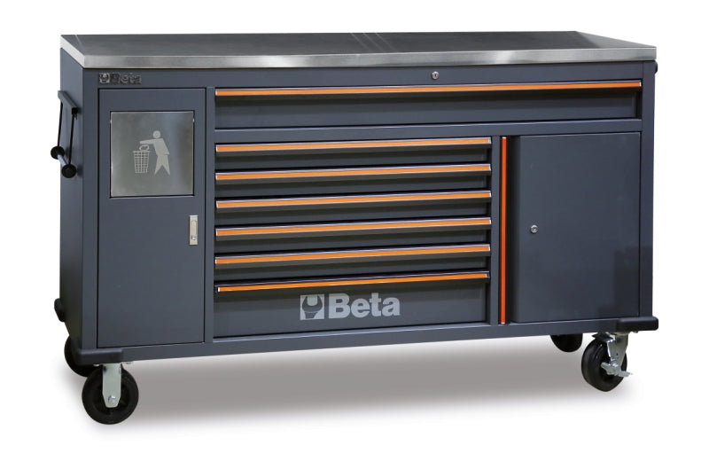 Work Station Roller Cab with 7 Drawers and Built-In Waste Bin - BetaC45PRO C45PRO MWS/X