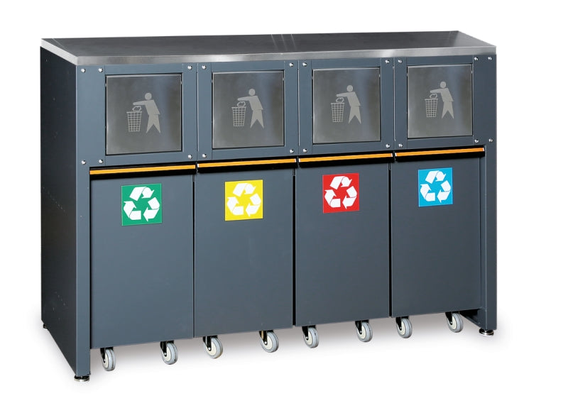 Fixed Sorted Waste Collection Module with Stainless Steel Worktop and 4 Containers for Workshop - BetaC45PRO C45PRO RD/X