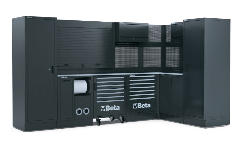 Workshop Equipment Combination RSC50 with 2.240mm and 750mm Worktops, Drawers, Roller Cab, Corner Unit, and Tool Panels - BetaRSC50 RSC50 L