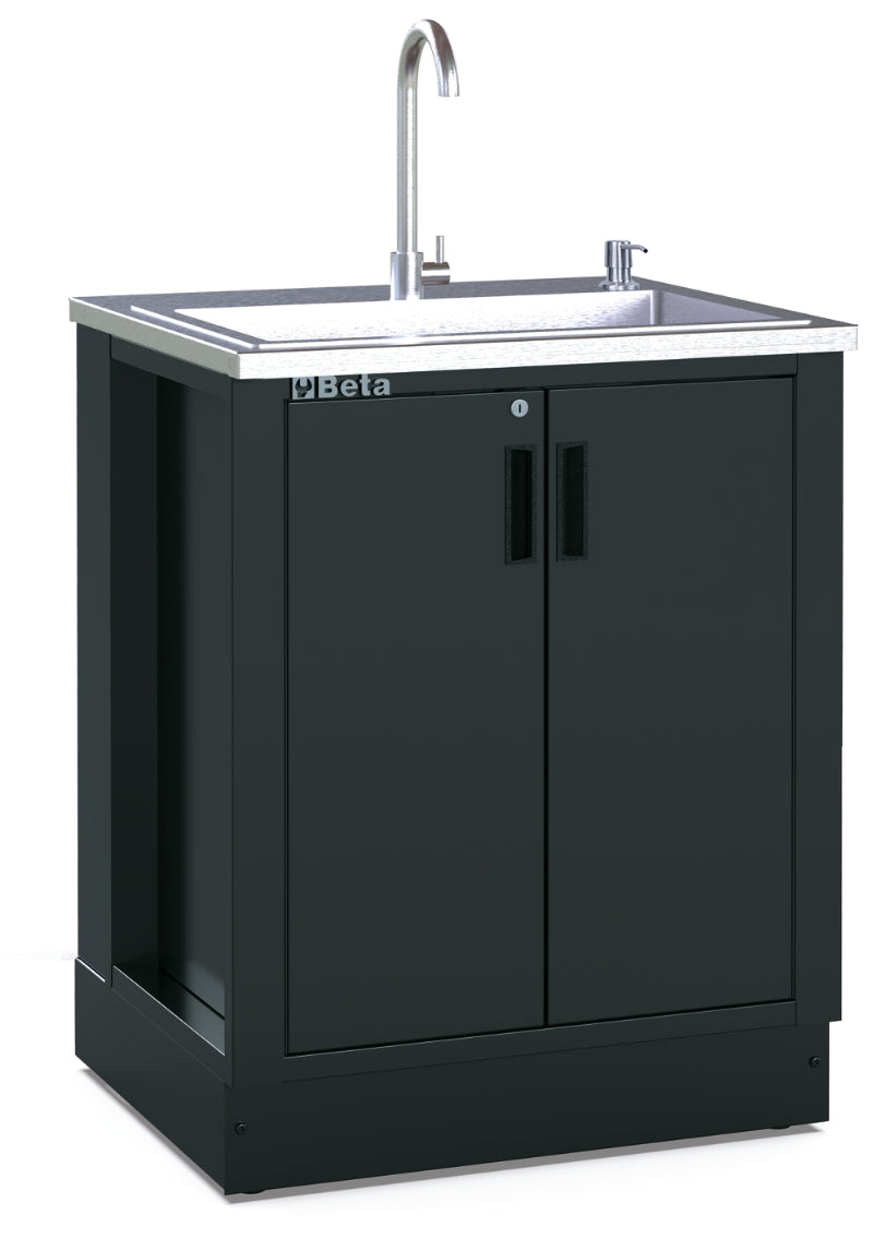 Fixed Module with Built-in Sink for RSC50, Stainless Steel Basin, Includes Mixer Tap, Drain Unit, Soap Dispenser, Two-Door Module with Lock, 615x435x575mm, Adjustable Feet - BetaRSC50 RSC50 ML