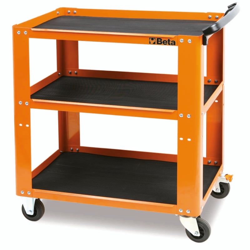 Trolley with 3 Antislip Rubber Tops, Ergonomic Handle, 4 Castors 100mm, 200kg Load Capacity - Beta Tools C51 R