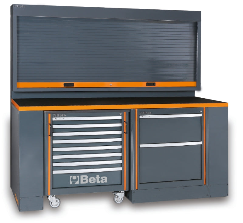 Workshop Equipment Set with Workbench, 8-Drawer Roller Cab, 2-Drawer Module, Wall Tool System, 2.05x2.00x0.76m - BetaRSC55 C55PB/3