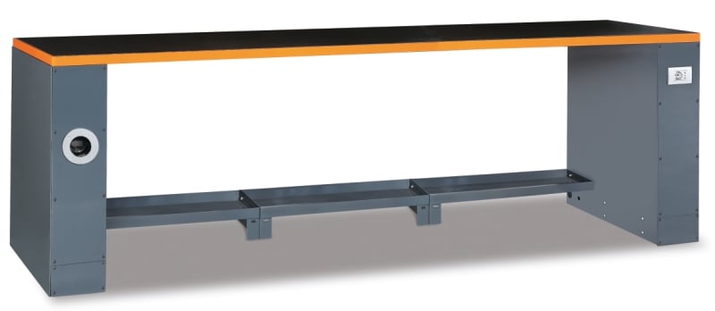 2.8m Workbench with Shockproof PVC Coated Worktop, Built-in Sockets, Hose Reel, Vice Holes, Adjustable Feet - BetaRSC55 C55PRO BG/2,8