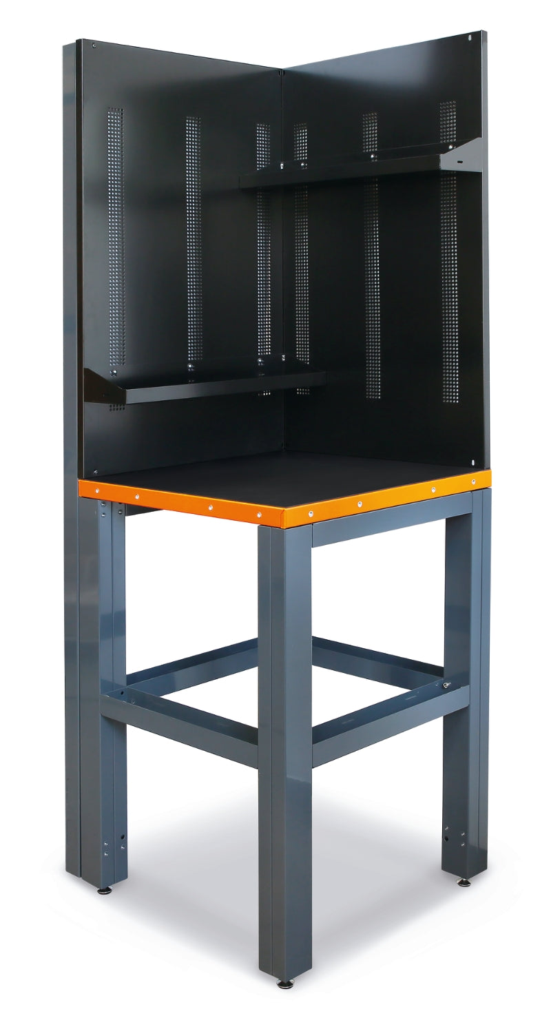 Self-Supporting Complete Corner Worktop, 700x700mm, with Tool Wall Systems and Fixing Shelves - BetaRSC55 C55AC-G
