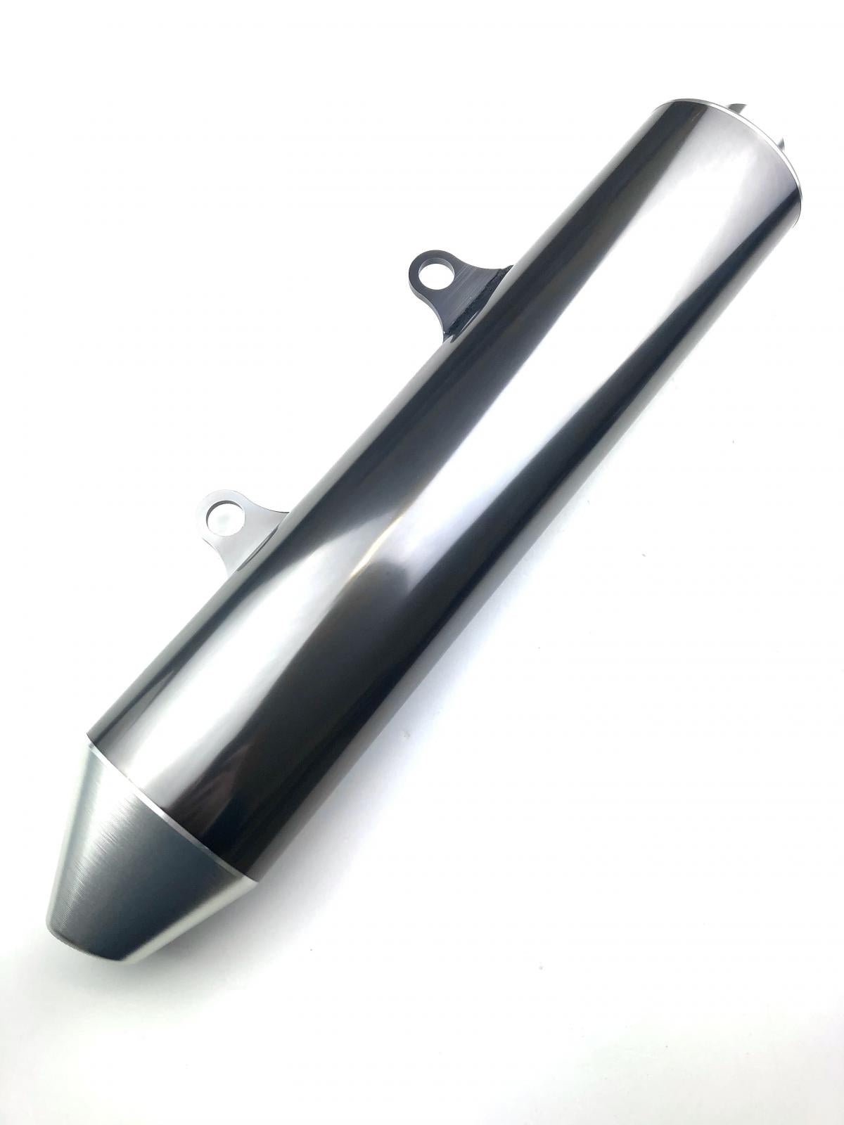 UNIVERSAL KTM STYLE SILENCER 540mm 100x70mm OVAL BODY CNC BILLET CAP 30mm INLET ALLOY BODY