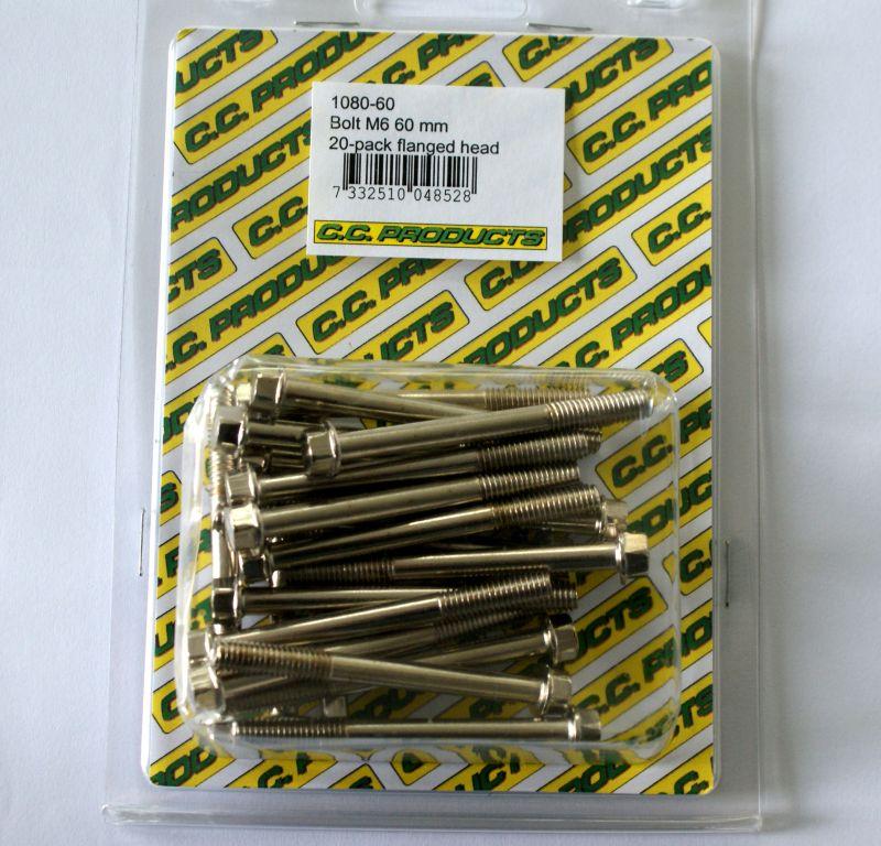 M6 x 60mm FLANGE BOLT, PACK OF 20, 8mm HEX