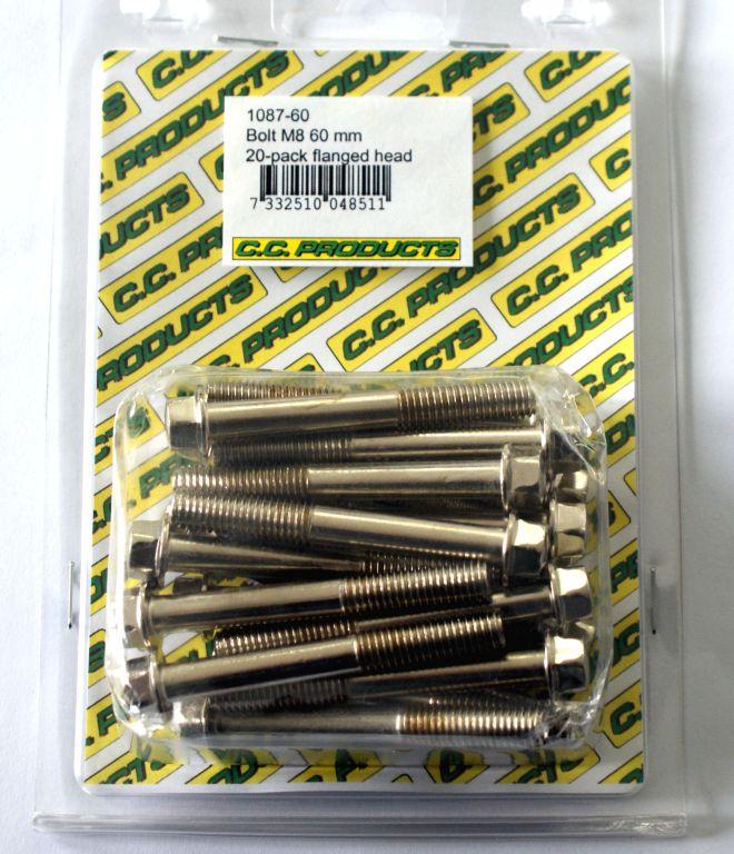 M8 x 60mm FLANGE BOLT, PACK OF 20, 10mm HEX