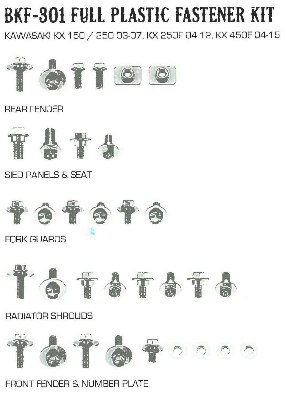 PLASTIC BOLT KIT KAWASAK STYLE, FULL PLASTIC FASTENER KIT