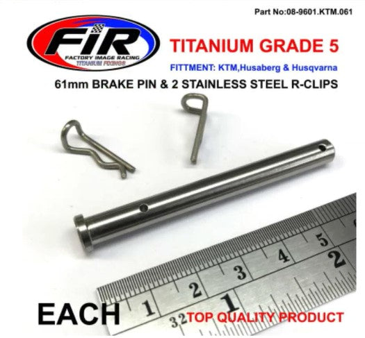 TITANIUM GR5 BRAKE PIN 61mm EACH, & STAINLESS STEEL BENT R-CLIPS