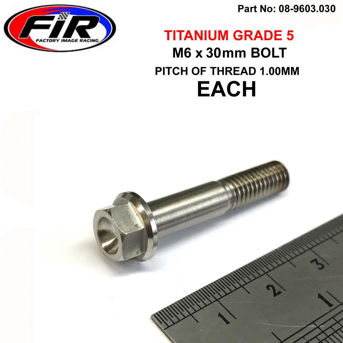 TITANIUM GR5 BOLT M6 x 30mm EACH, FLANGE OD: 11mm / HEX SIZE: 8mm, /