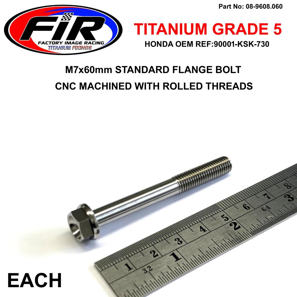 TITANIUM GR5 BOLT M7 x 60mm EACH, FLANGE OD: 13mm / HEX SIZE: 10mm, / 90001-KSK-730 92153-1045