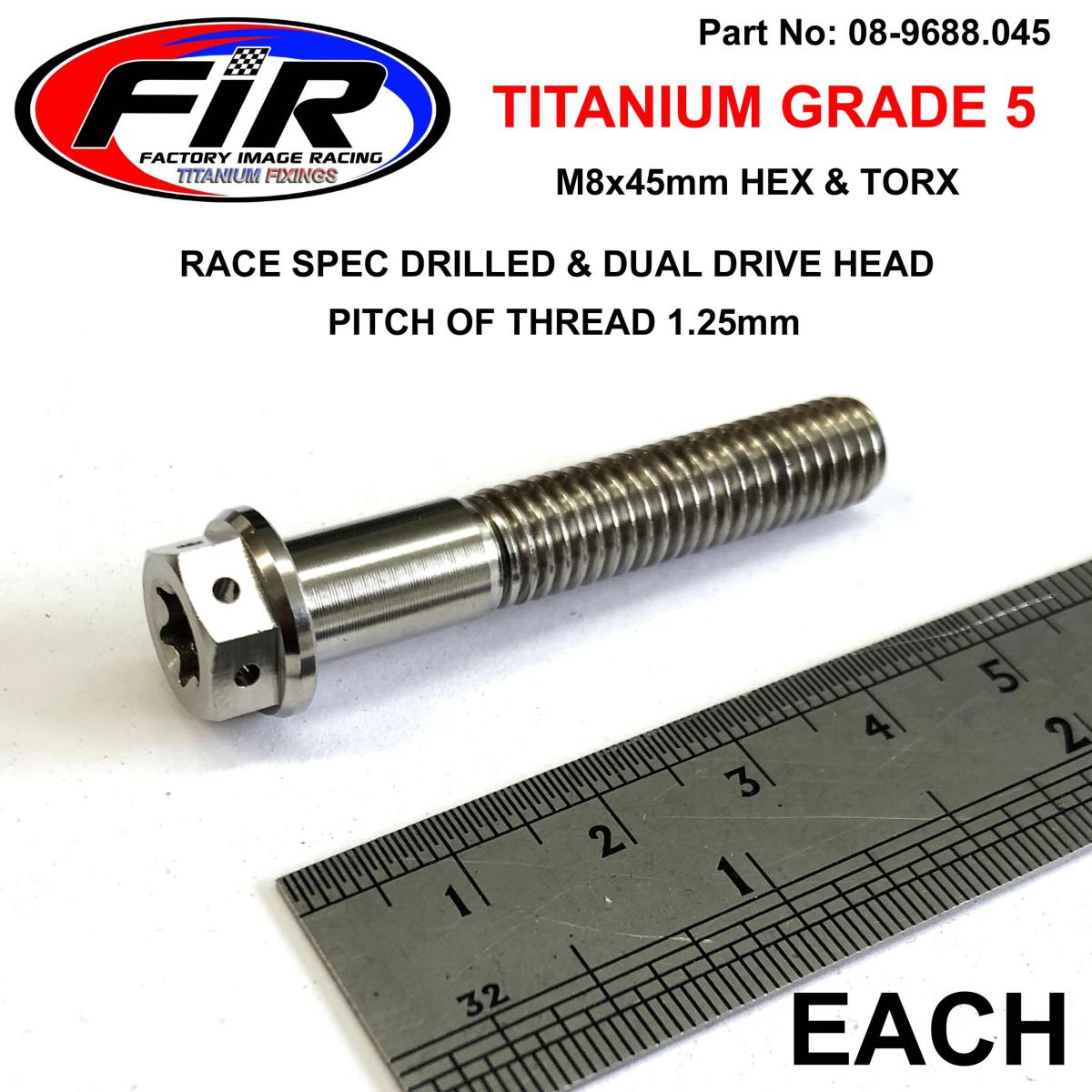 TITANIUM BOLT M8x45mmEACH, GRADE 5 / RACE SPEC DUALDRIVE