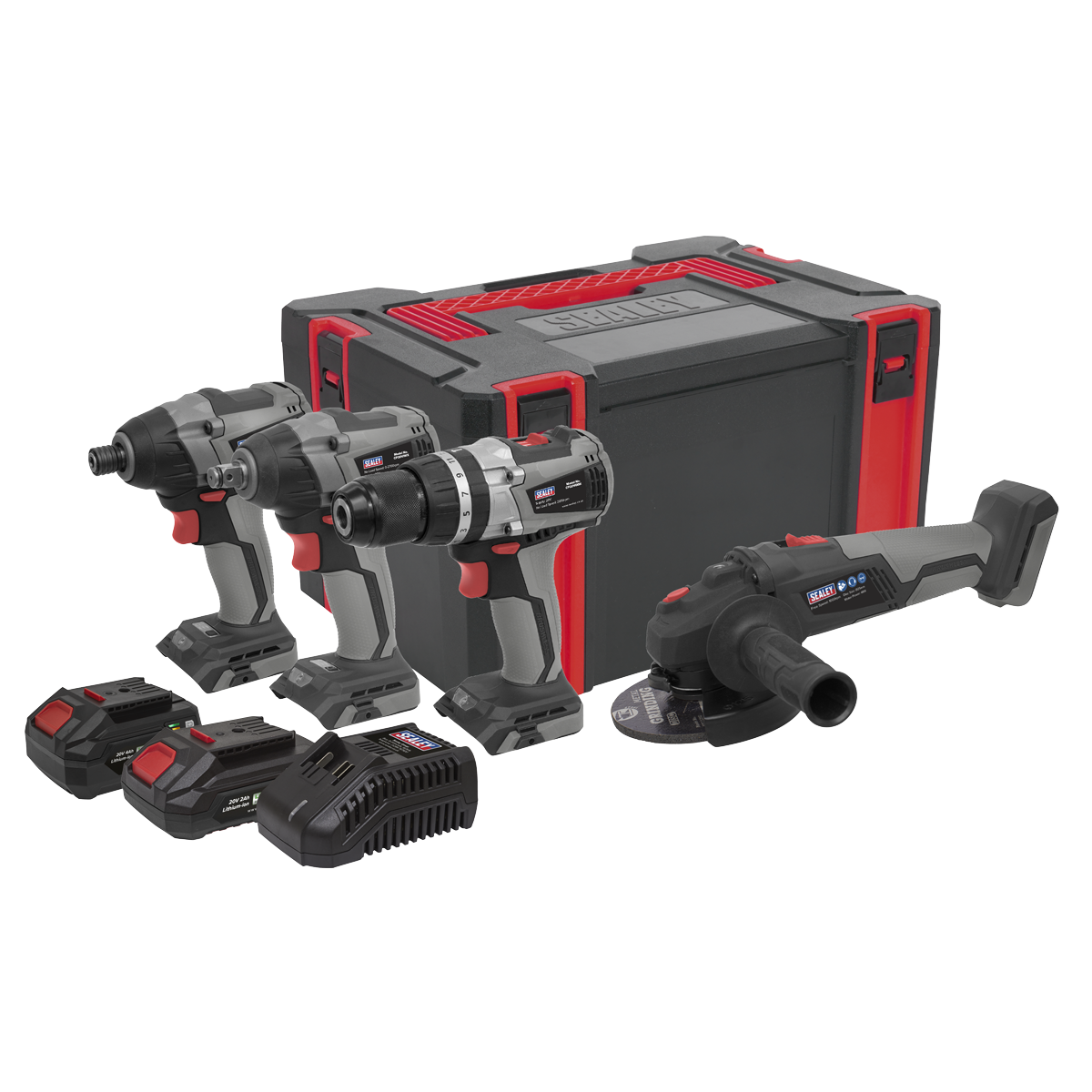 20V BRUSHLESS TOOL KIT, 1/2 IMPACT & DRIVER, DRILL, GRINDER, 2x BATTERIES