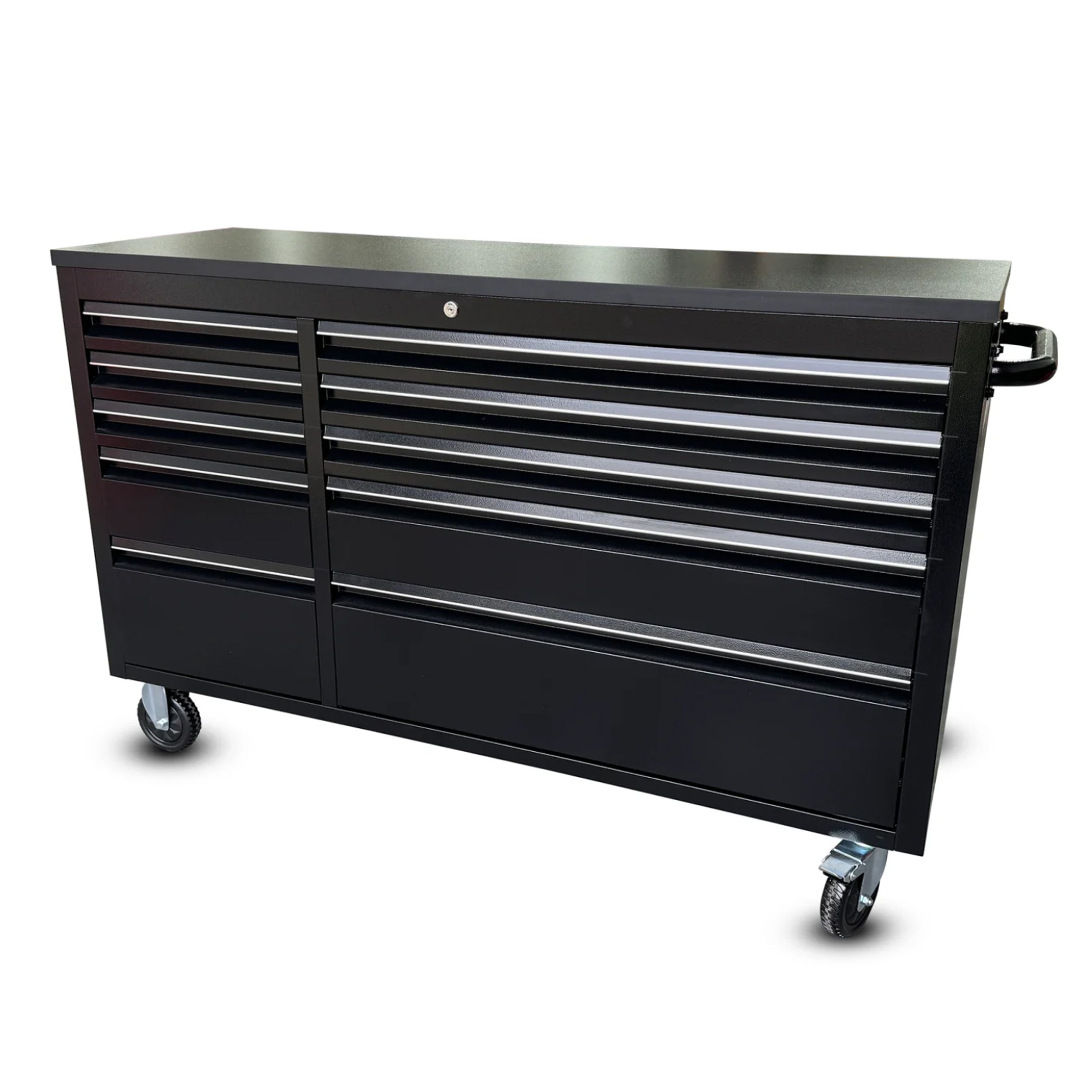 55 Powder Coated Black Steel Tool Chest Box 10 Drawers Solid Rubber Top
