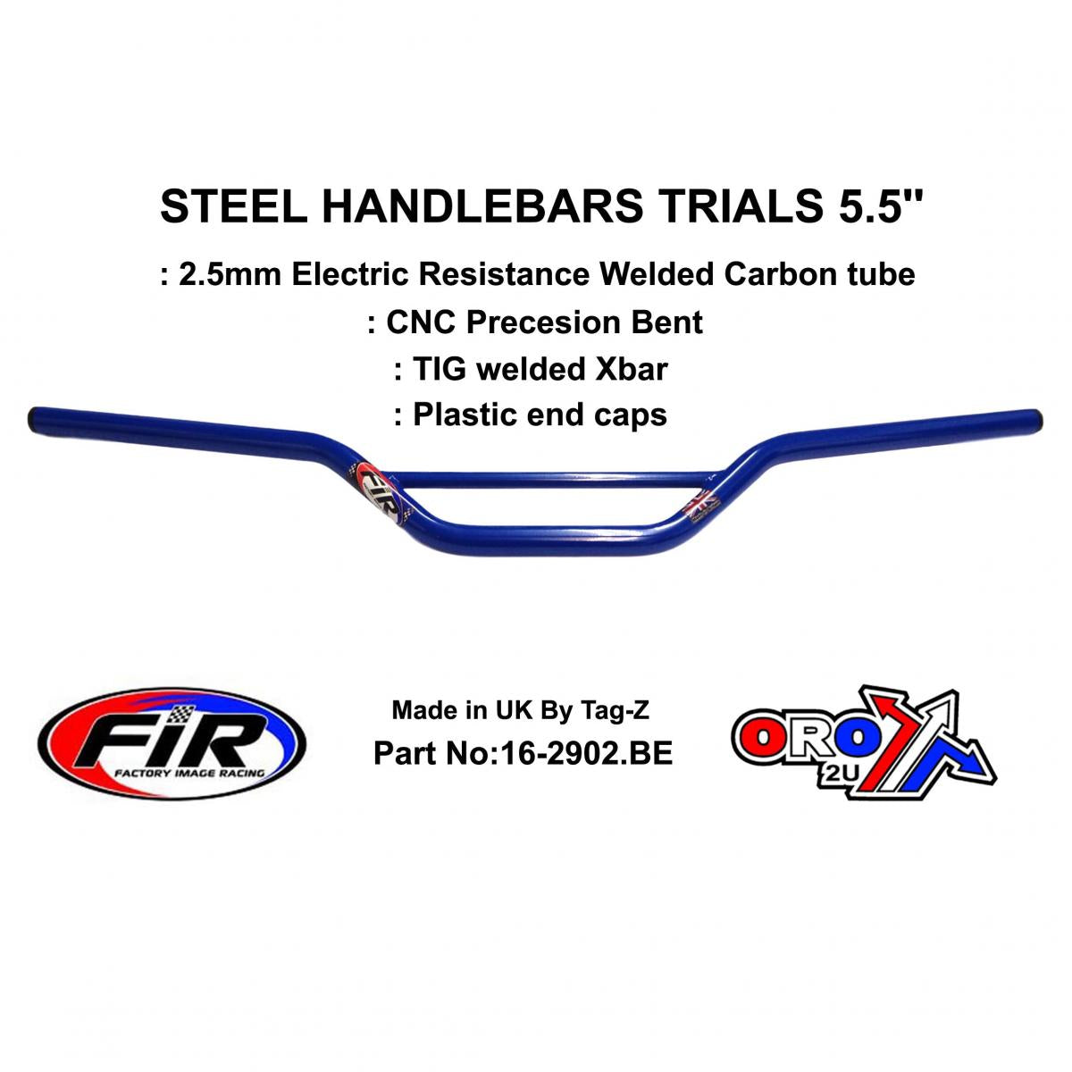 STEEL HANDLEBARS TRIALS 5.5'', / G BLUE 22mm 7/8, REF 48-735 / 735-01