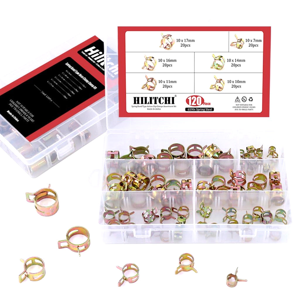 120PCS SPRING CLAMP KIT 7-17mm FUEL HOSE CLIPS WITH BOX
