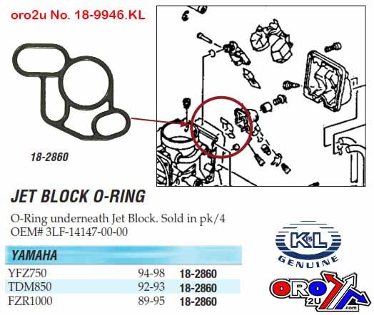 O-RING JET BLOCK PACK-4, K&L 18-2860 3LF-14147-00-00