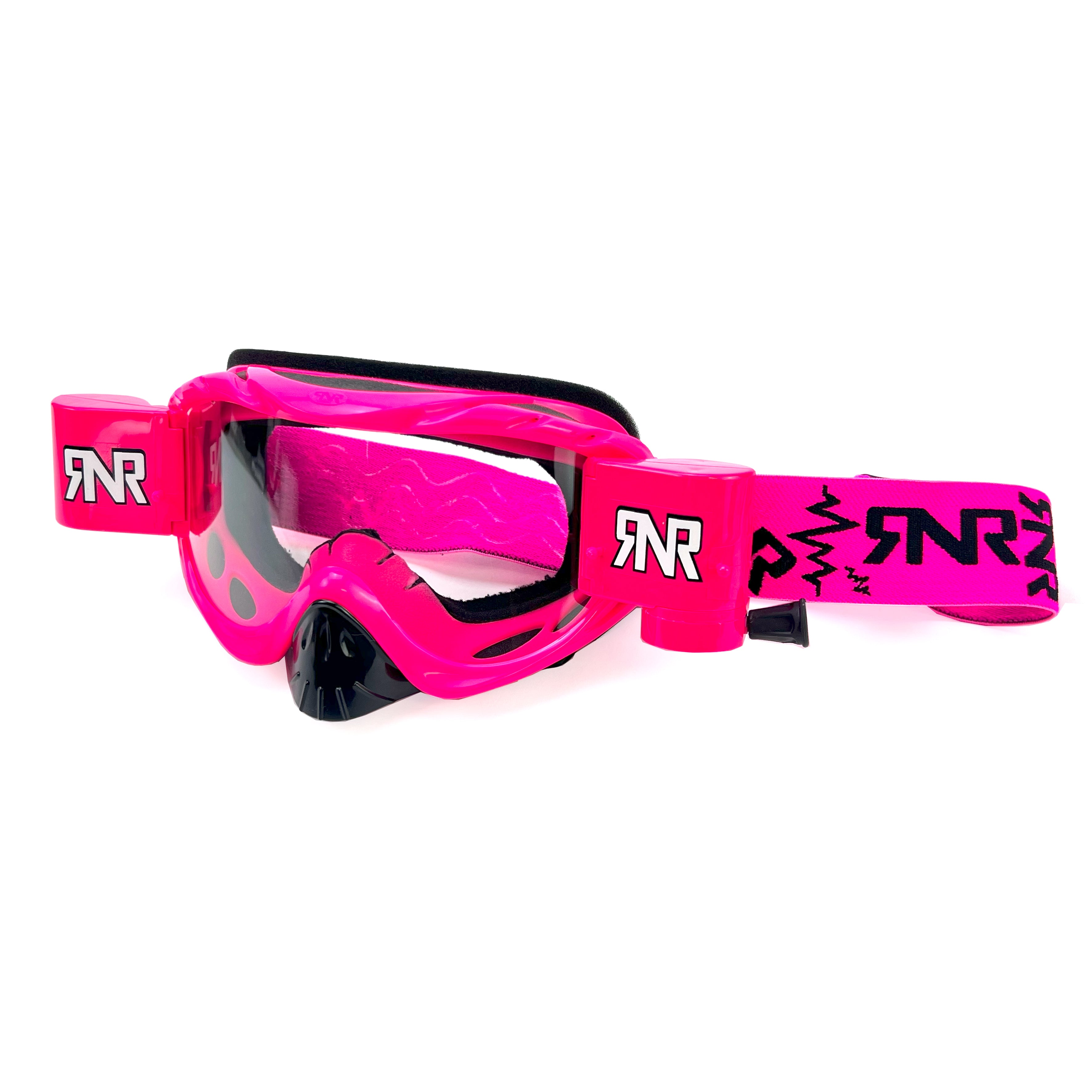 RNR HYBRID NEON PINK FULLY LOADED ROLL OFF, NEON PINK GOGGLE, GH69, ROLL & TEAR OFF