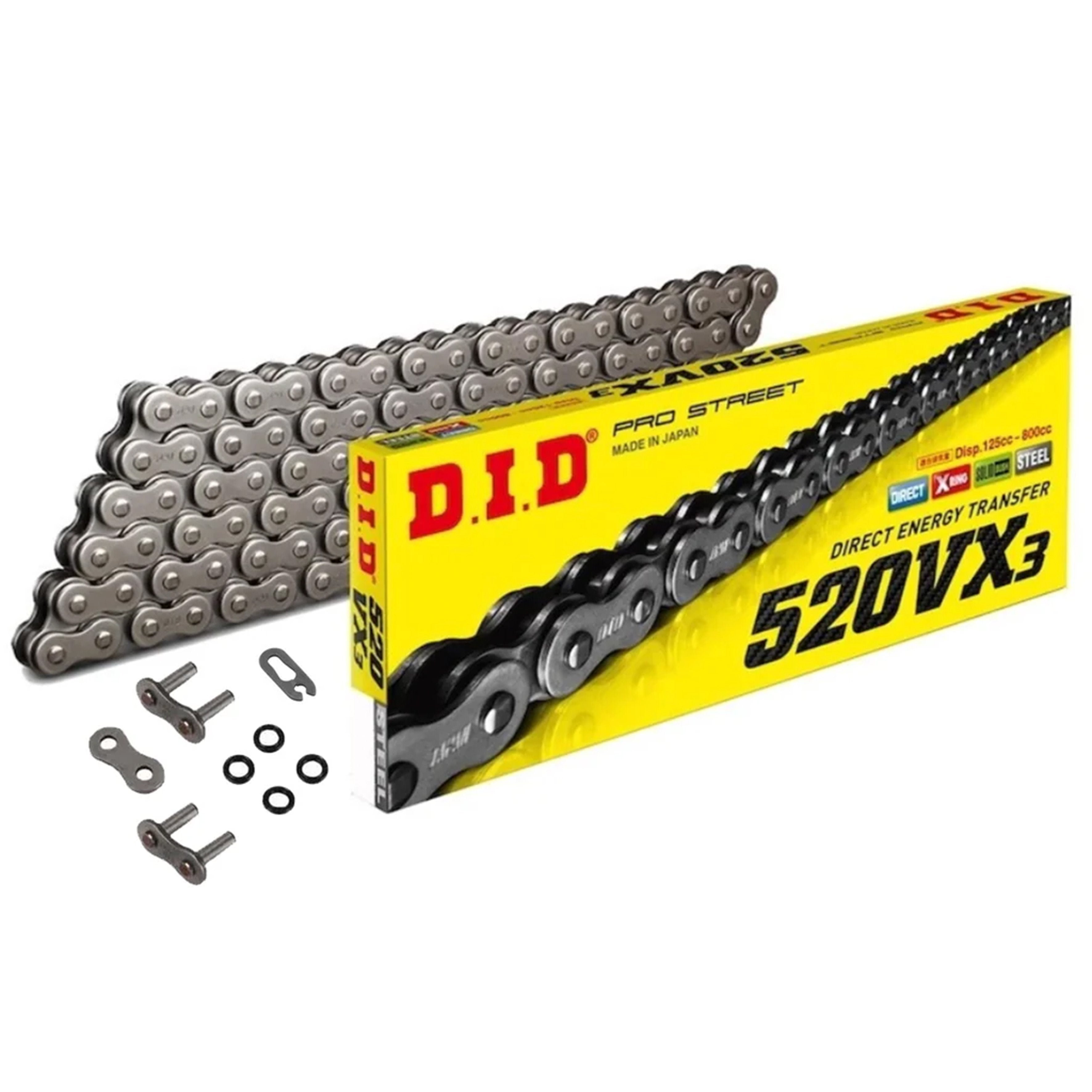 DID CHAIN 520VX3 X-RING 110L, DID520VX110VX3, BLACK CHAIN LINKS