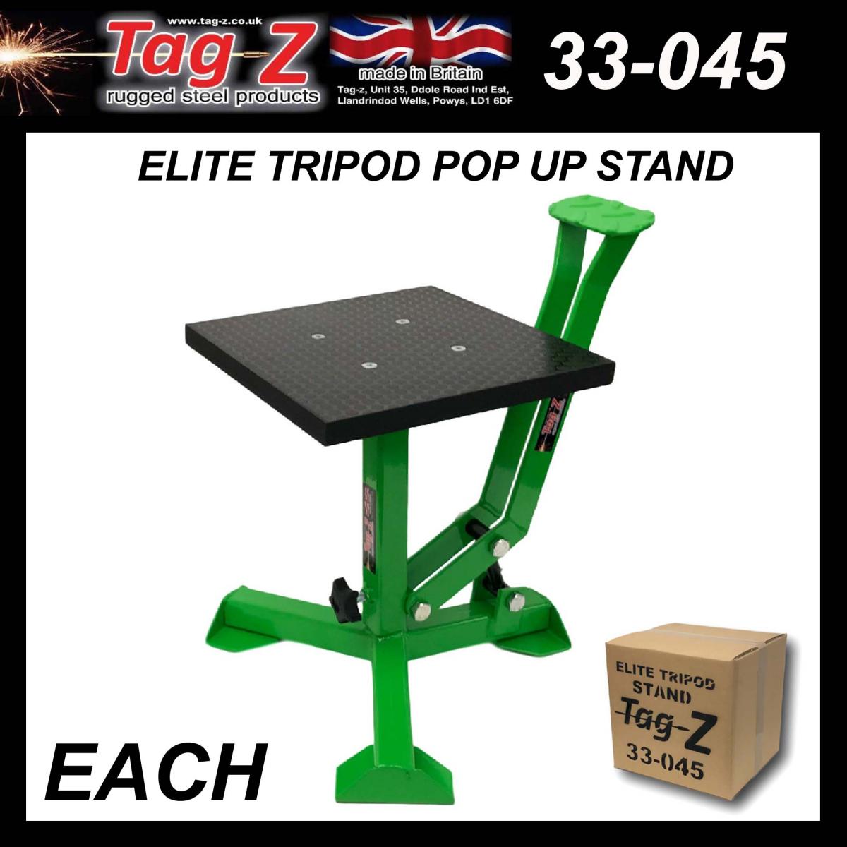 ELITE TRIPOD POP UP STAND, BIG FEET / GLOSS GREEN / TAG-Z, MX STAND PIT PADDOCK ENDURO