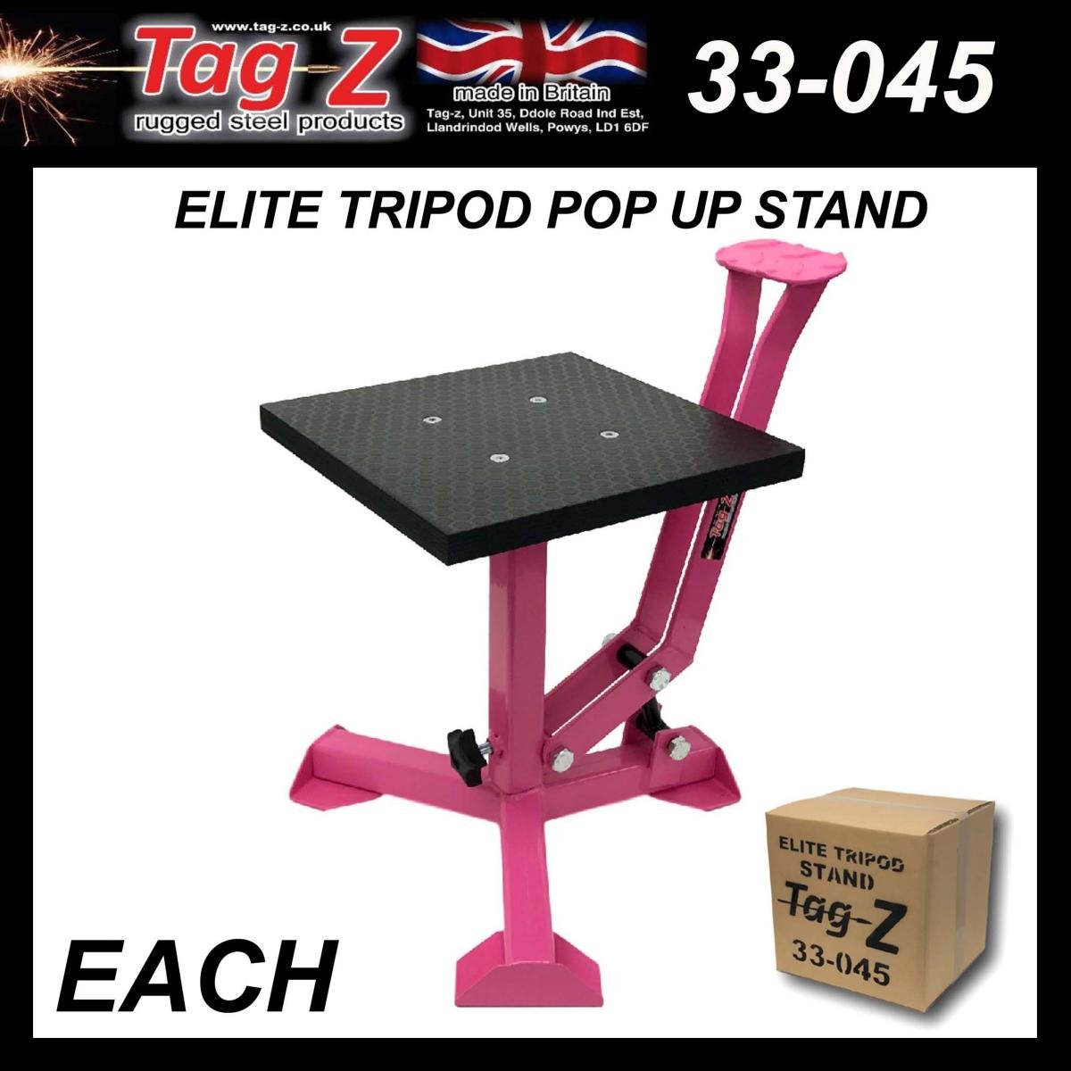 ELITE TRIPOD POP UP STAND, BIG FEET / GLOSS PINK / TAG-Z, MX STAND PIT PADDOCK ENDURO
