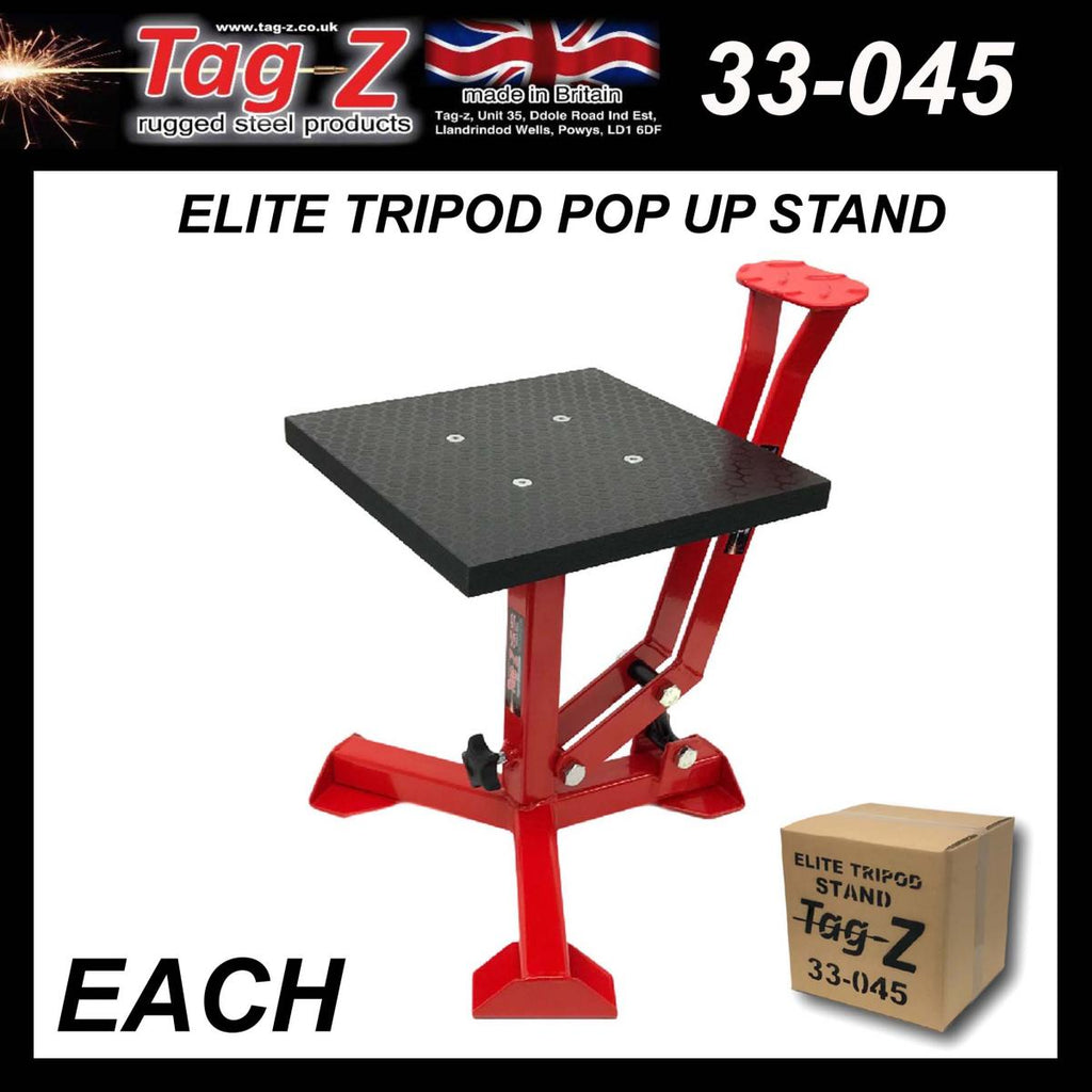 ELITE TRIPOD POP UP STAND, BIG FEET / GLOSS RED / TAG-Z, MX STAND PIT PADDOCK ENDURO