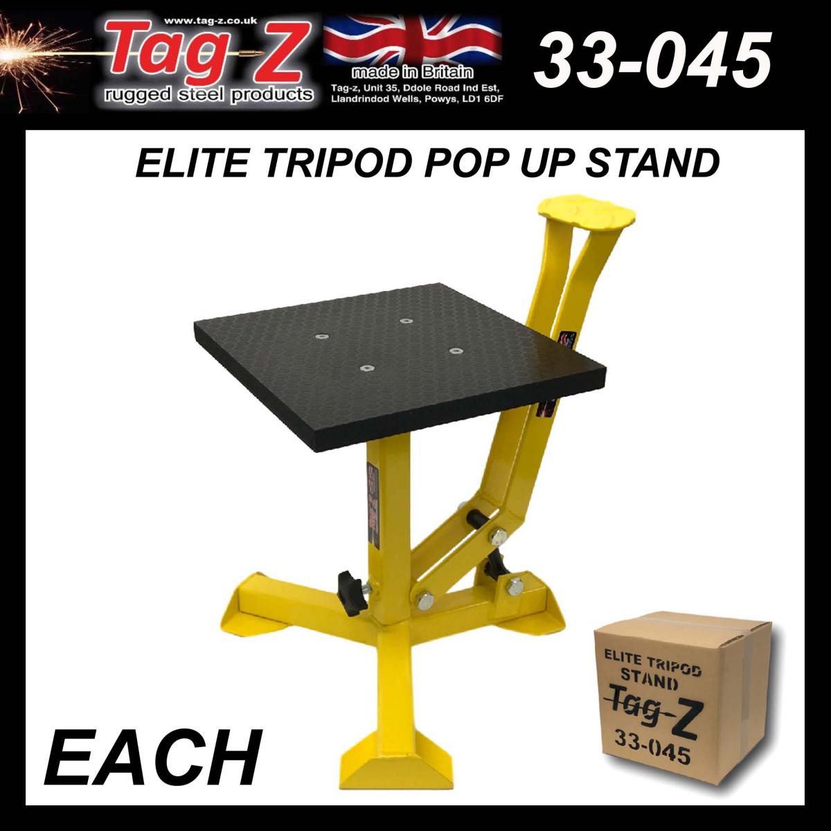 ELITE TRIPOD POP UP STAND, BIG FEET / GLOSS YELLOW / TAG-Z, MX STAND PIT PADDOCK ENDURO