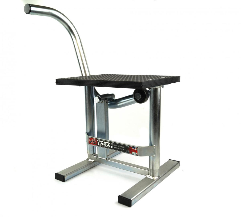 HD JACK-UP-STAND TWIN LEG v5, BRIGHT ZINC PLATE, LARGE STAND 440mm HIGH MX