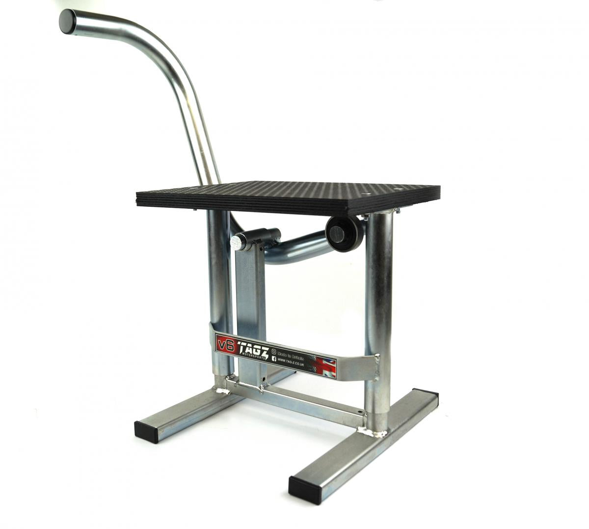 HD JACK-UP-STAND TWIN LEG v5, BRIGHT ZINC PLATE, LARGE STAND 440mm HIGH MX