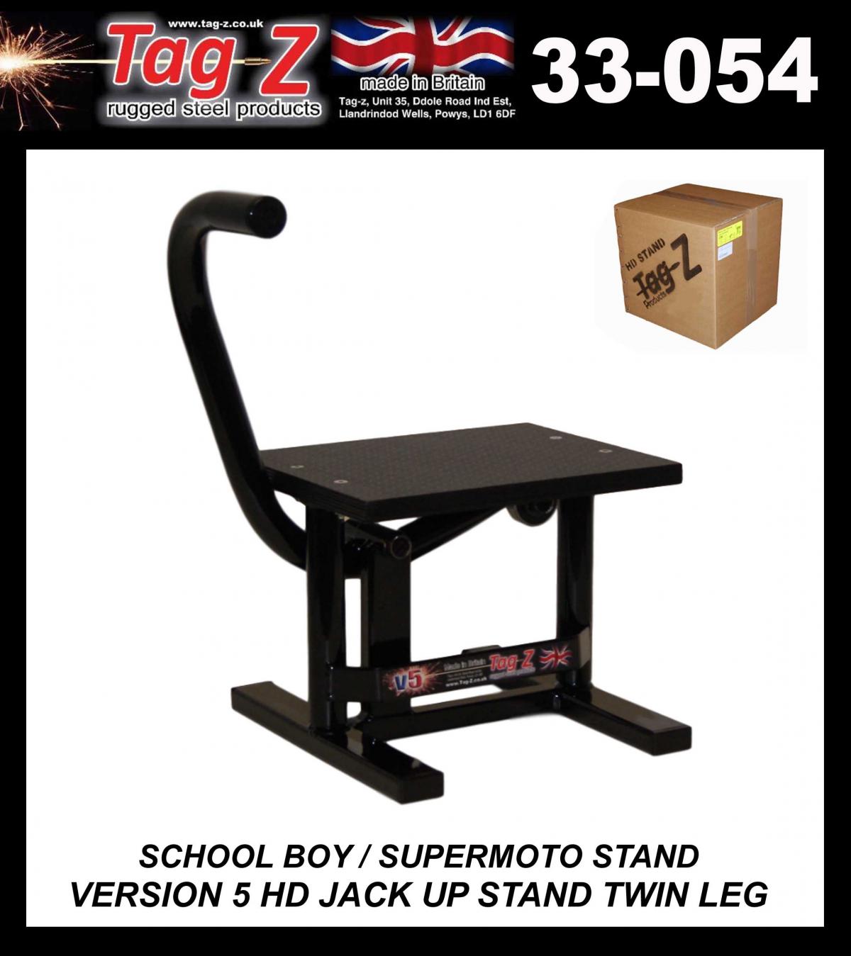 HD JACK-UP-STAND TWIN LEG v5, SCHOOL BOY / SUPER MOTO STAND, MEDIUM STAND 350mm HIGH