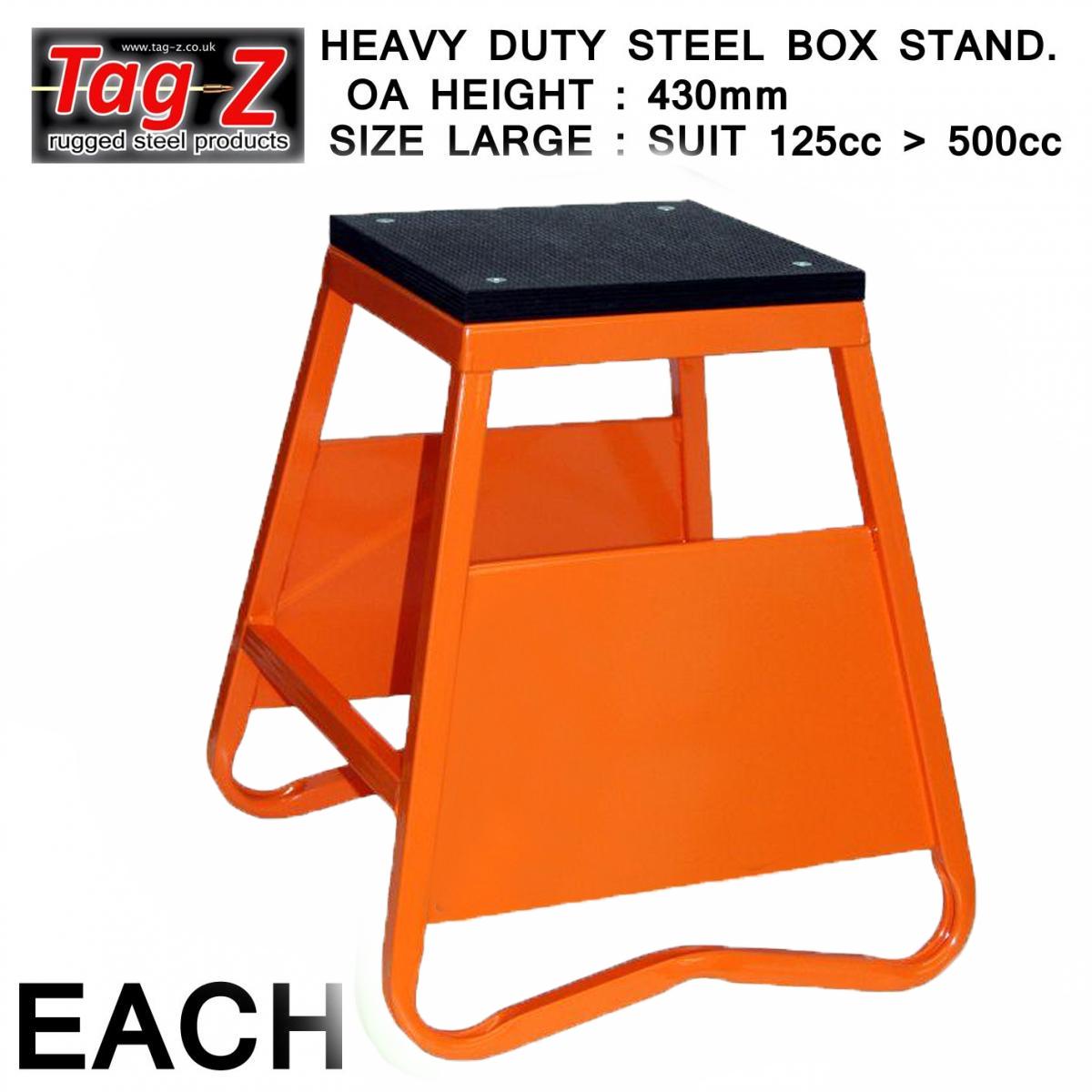 HEAVY DUTY STEEL BOX STAND MX, LARGE / 430mm HIGH MX STAND, THIS STAND DOESN'T COME WITH THE MOTO STICKER NOW