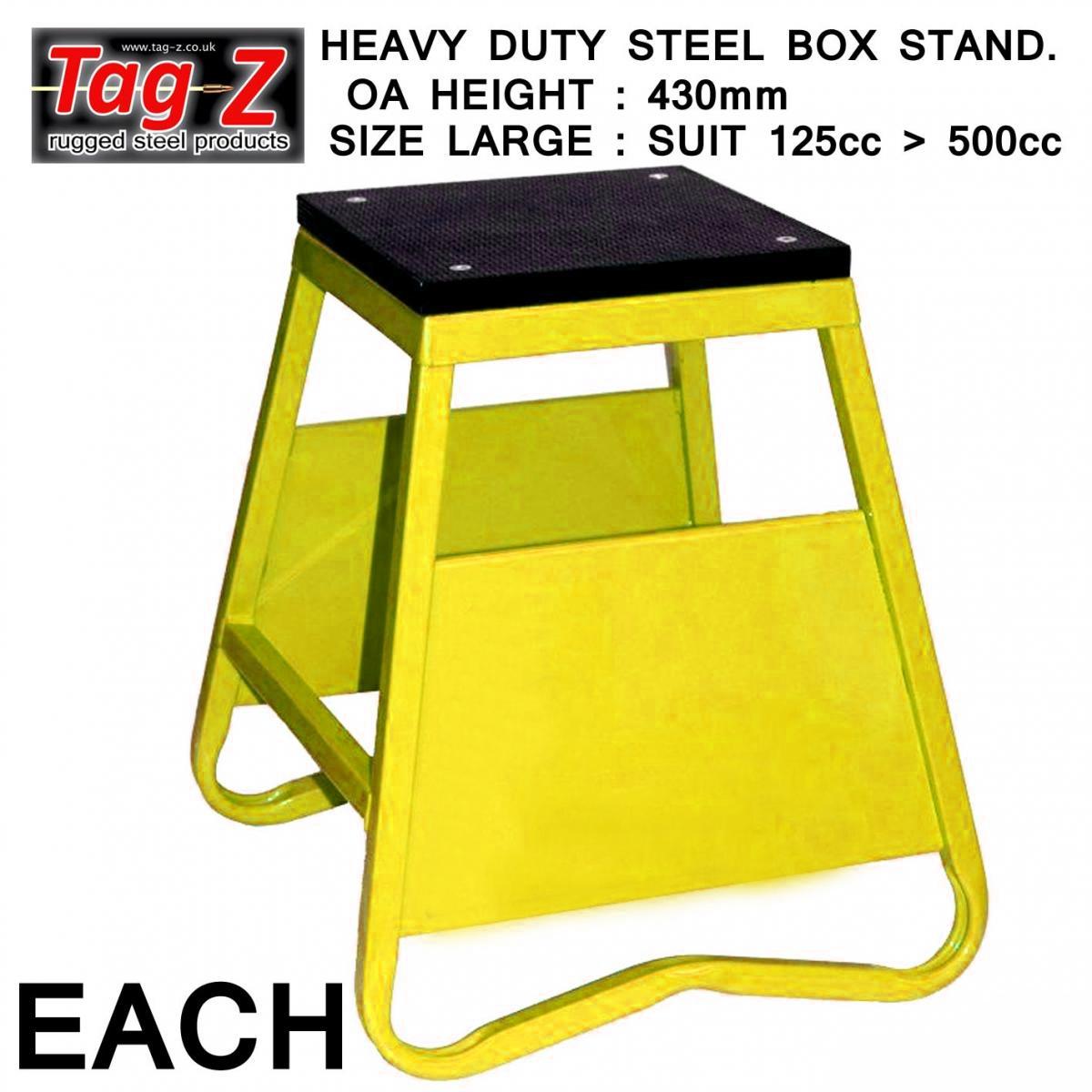 HEAVY DUTY STEEL BOX STAND MX, LARGE / 430mm HIGH MX STAND, THIS STAND DOESN'T COME WITH THE MOTO STICKER NOW