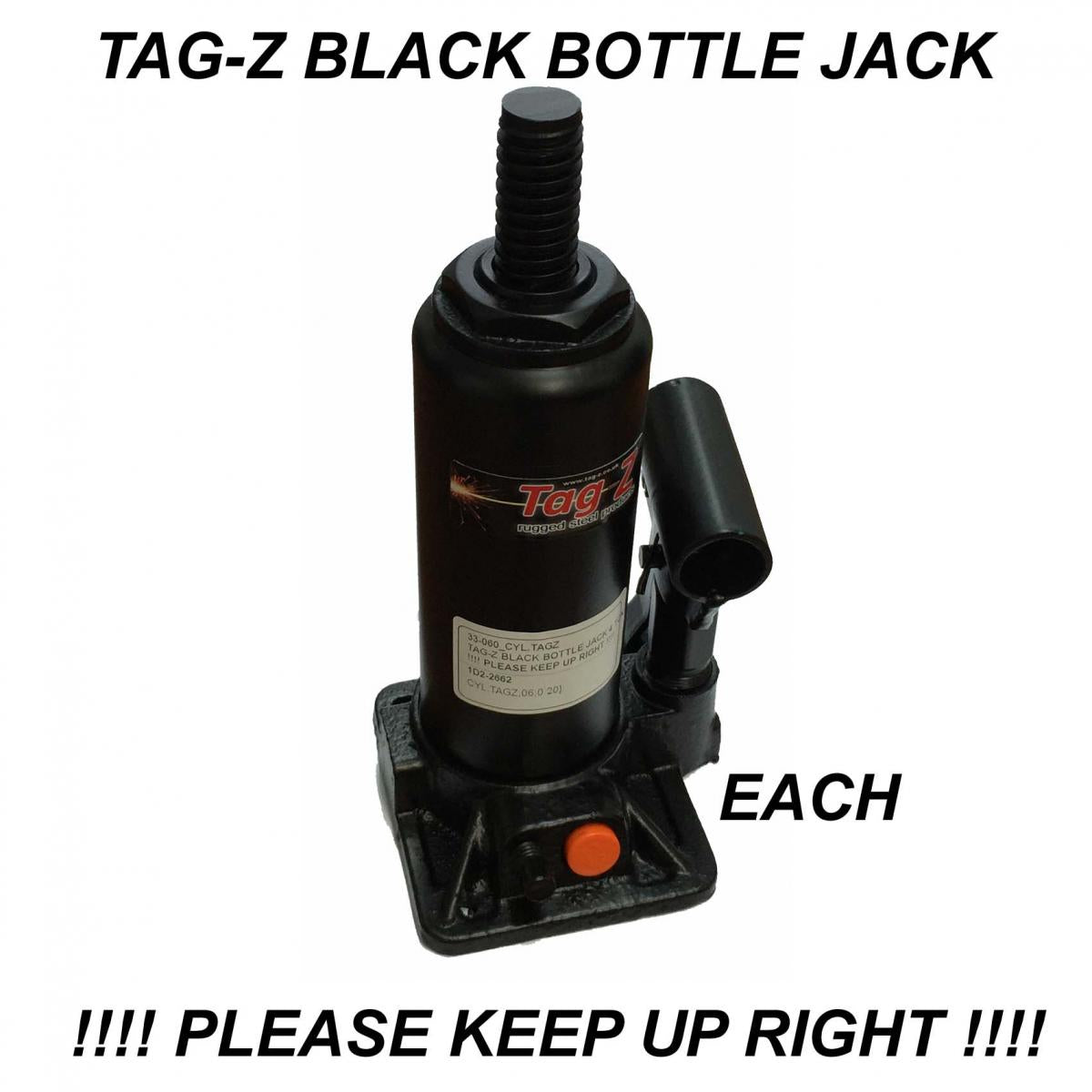 NLA TAG-Z BLACK BOTTLE JACK 4 TON, !!!! PLEASE KEEP UP RIGHT !!!!, WWW.TAG-Z.CO.UK