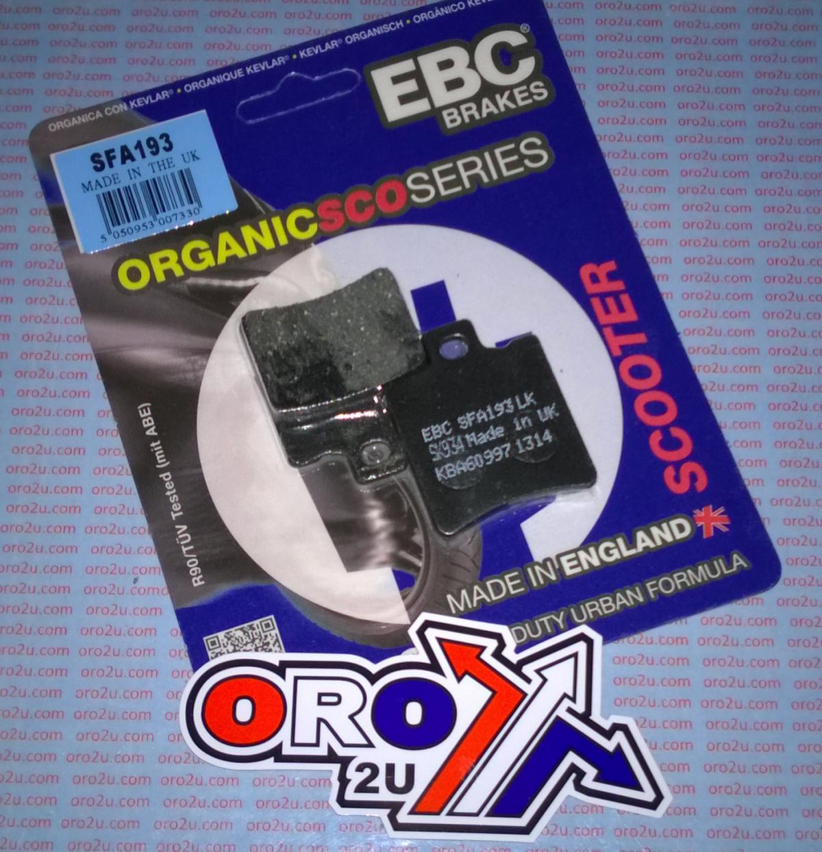 BRAKE PADS STD SCOOTER ORGANIC, EBC SFA193, KEVLAR BACK