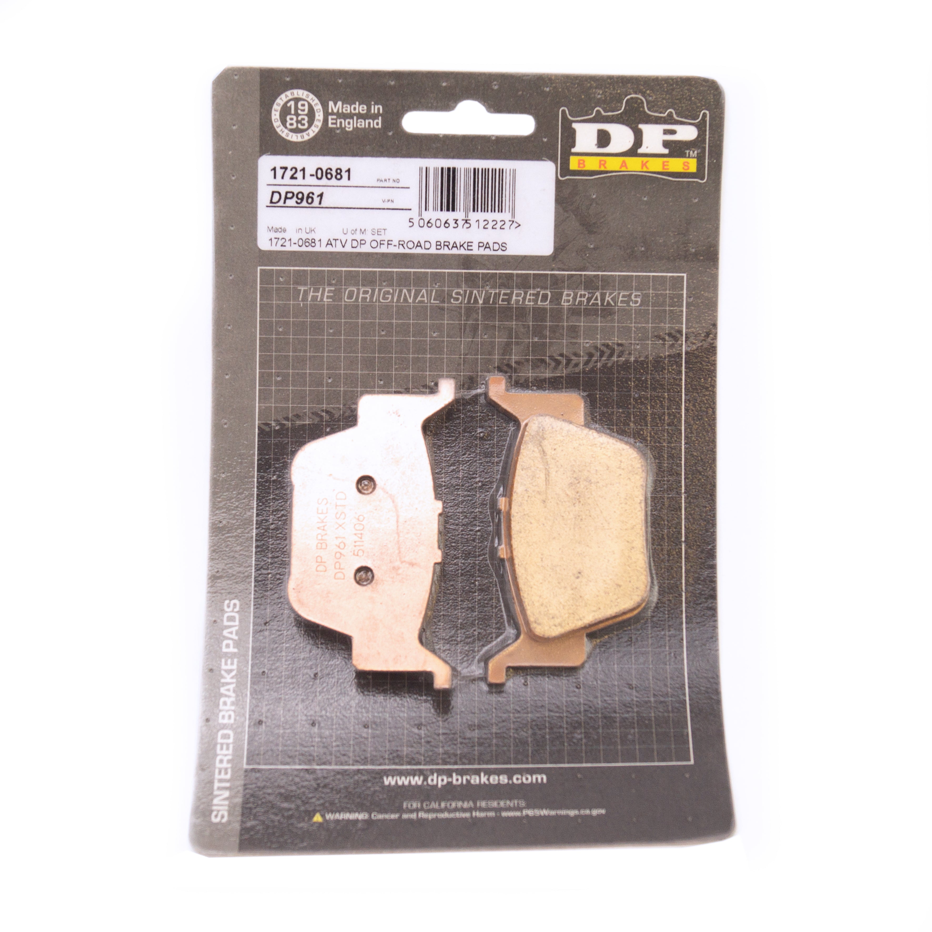 BRAKE PADS SINTERED DP BRAKES, DP961 Premium Sintered, 75.3 x 39.4 x 11.7mm, 39-373
