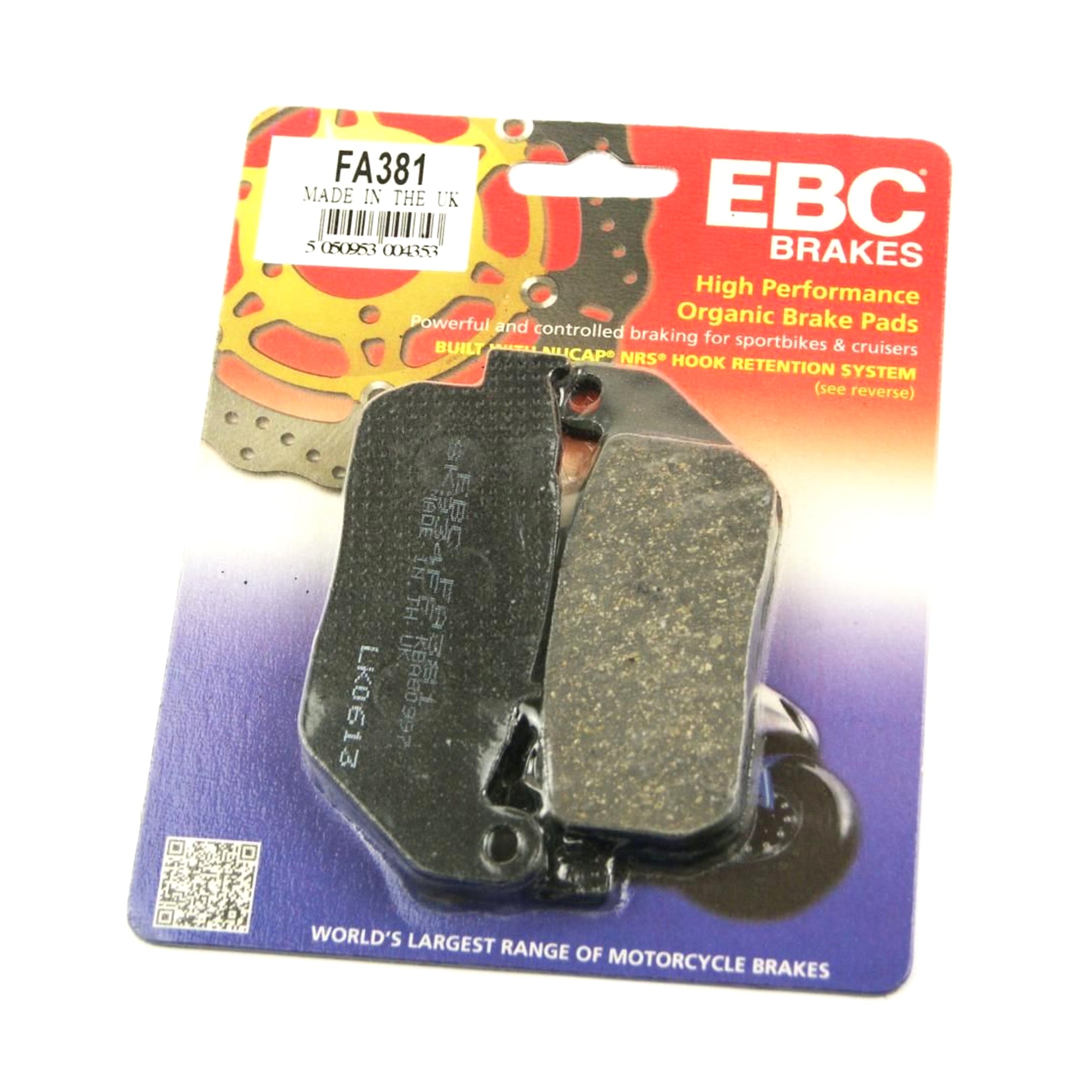 BRAKE PADS STD KEVLAR ORGANIC, FA381 EBC, BLACK SEMI-METAL