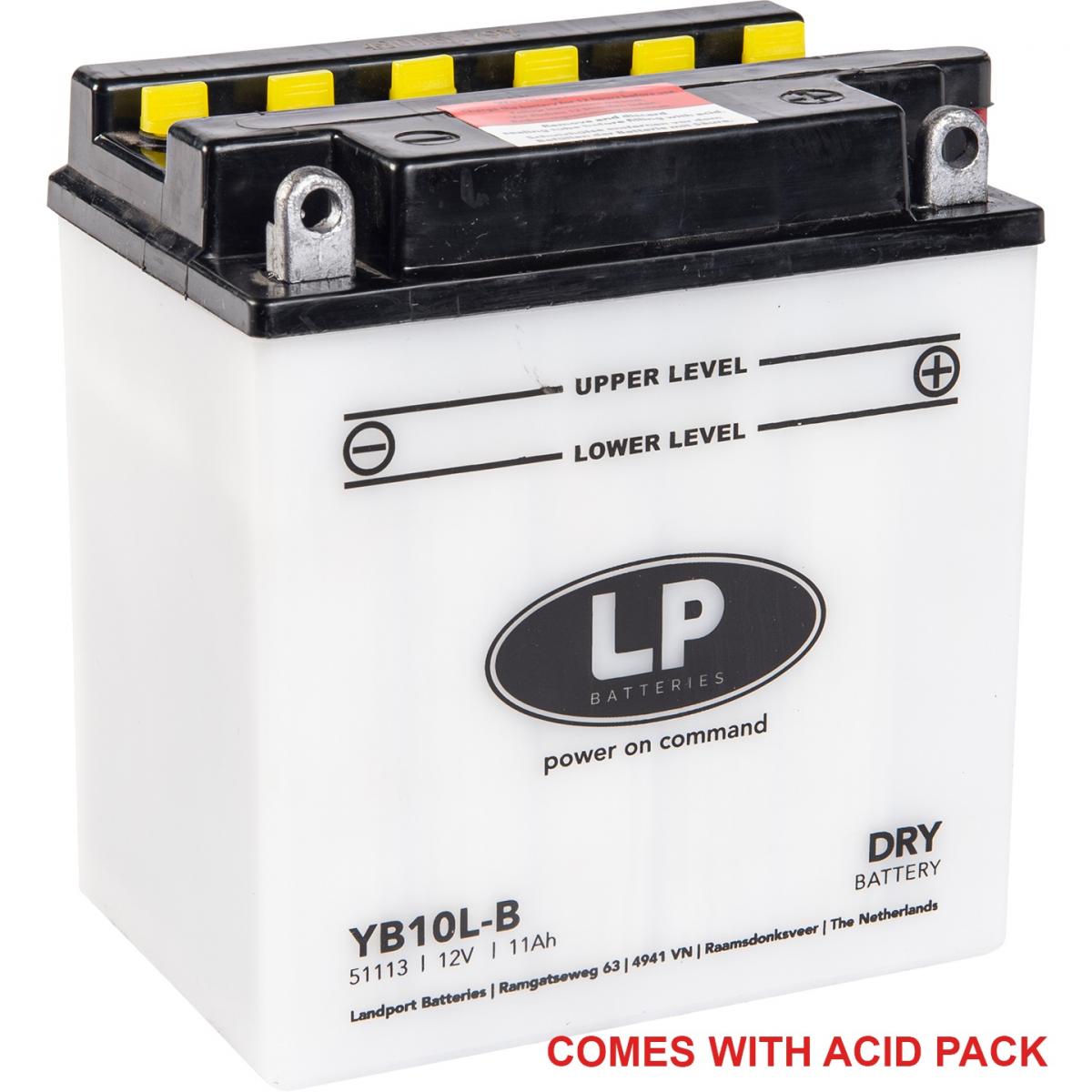 BATTERY LB10L-B 12v 11Hh, LANDPORT WITH ACID PACK, ROAD, MC MA YB10L-B, MD LB10L-B