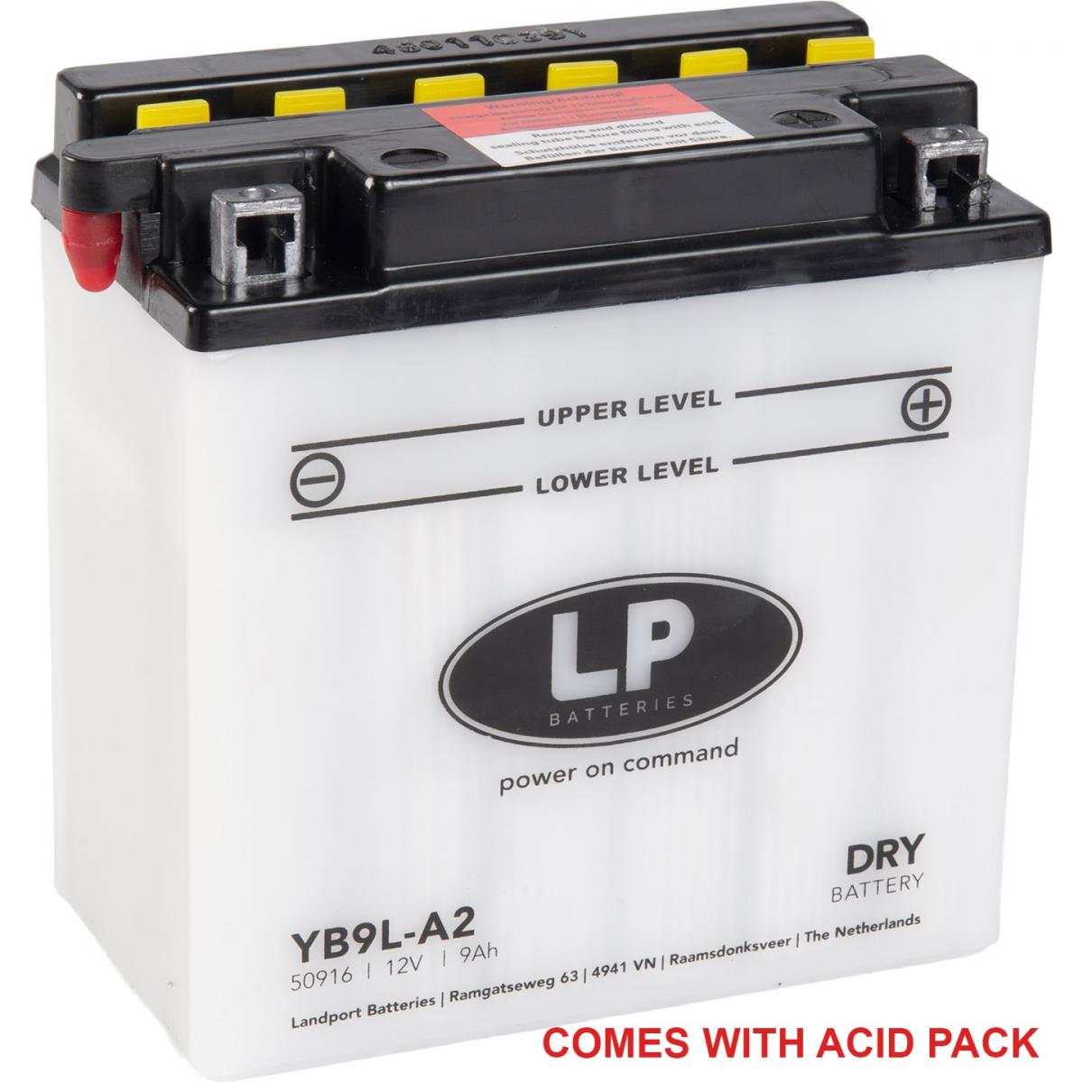 BATTERY LB9L-A2 12V 9Ah. +ACID, LANDPORT 50916 + ACID PACK, MA YB9L-A2, MD LB9L-A2