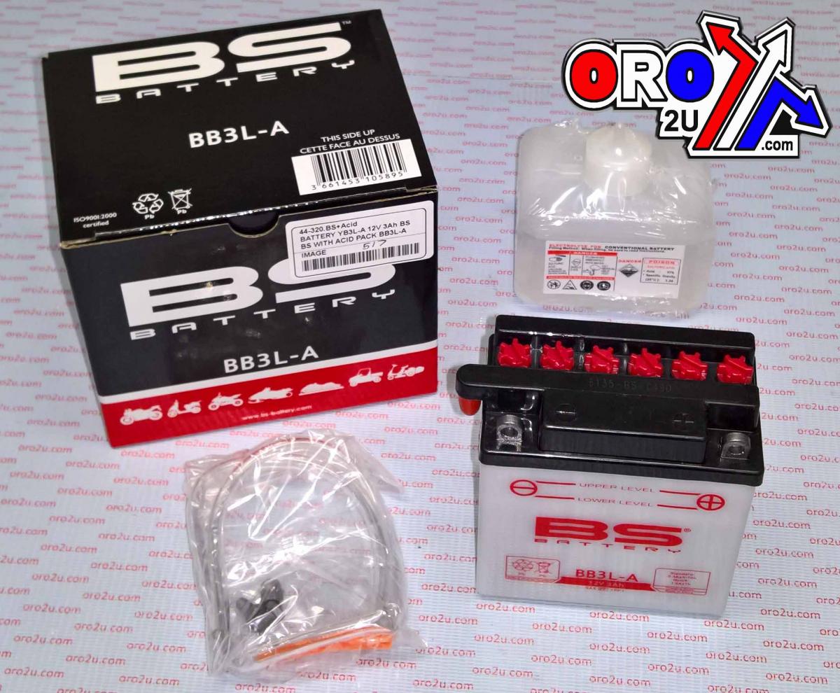 BATTERY YB3L-A 12V 3Ah BS, BS WITH ACID PACK BB3L-A, 310589, BS-BB3L-A
