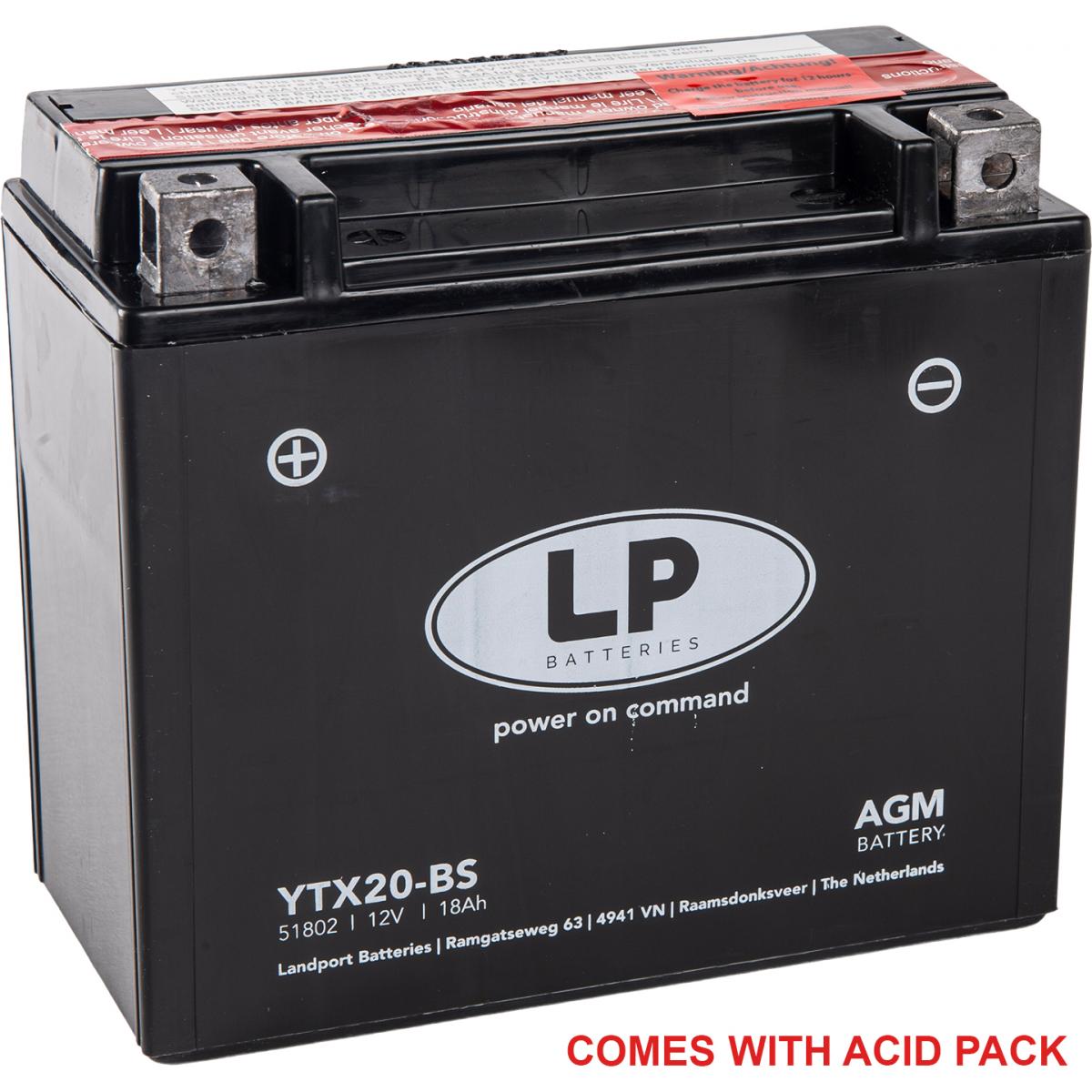 BATTERY LTX20-BS 12V 18Ah. MF, LANDPORT Maintenance Free, 81802 MB YTX20-BS AGM