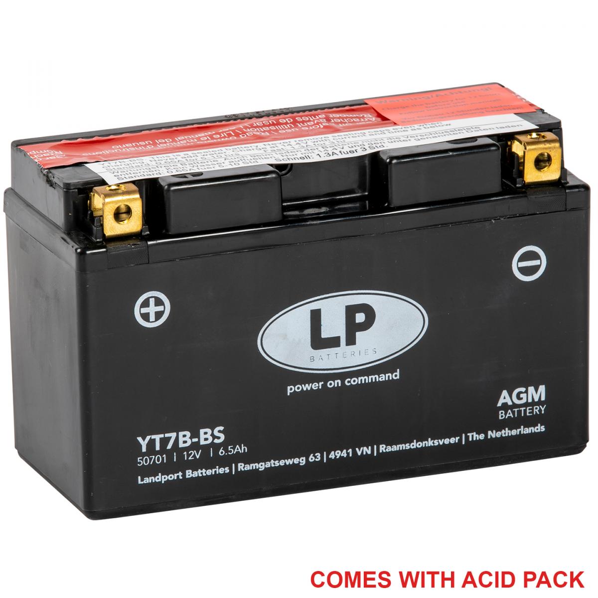 BATTERY LT7B-BS 12V 6.5Ah., LANDPORT Maintenance Free, (SAME AS YT7B-4) 50798 AGM, MA LT7B-BS