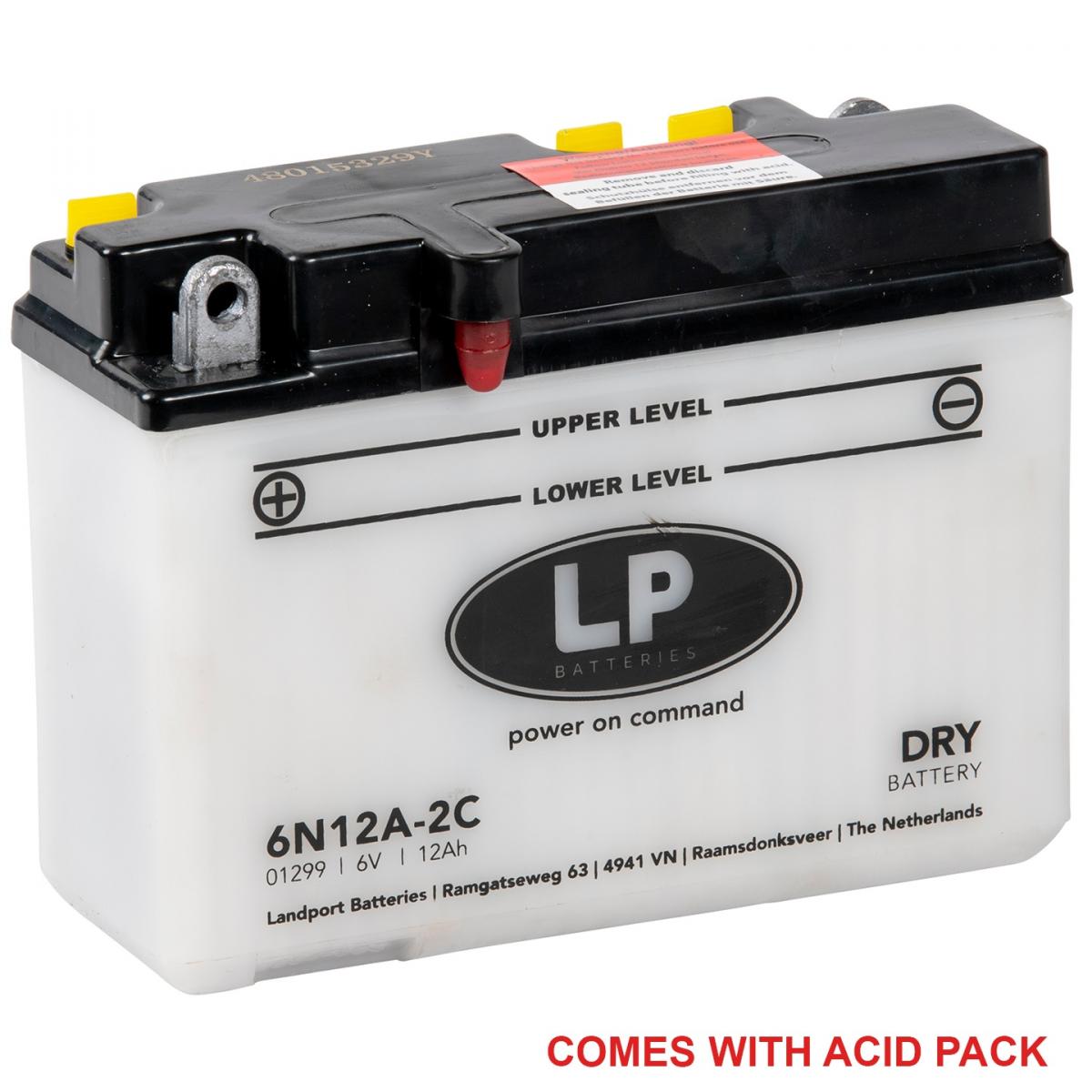 BATTERY 6N12A-2C 6V 12Ah, LANDPORT WITH ACID PACK, ROAD, MC MA 6N12A-2C
