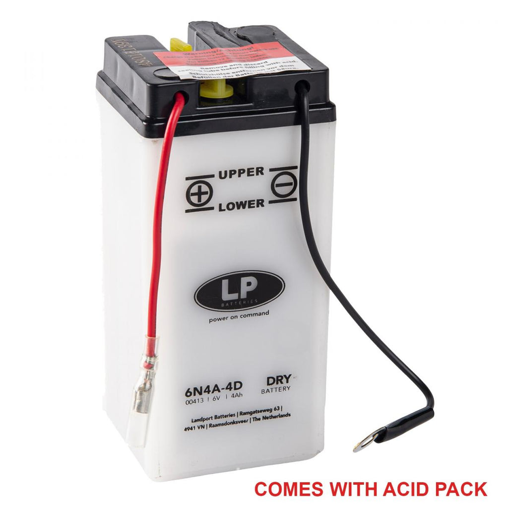 BATTERY 6N4A-4D 6V 4AH, LANDPORT 00413 WITH ACID PACK, ROAD, MC MD 6N4A-4D
