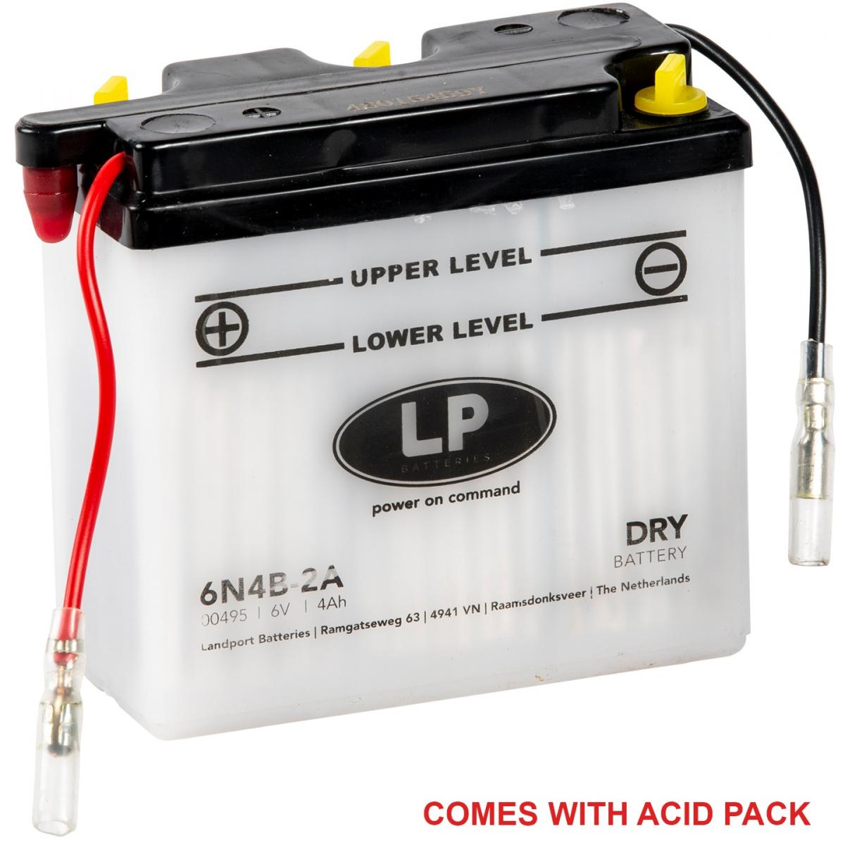BATTERY 6N4B-2A 6V 4AH, LANDPORT 00495 WITH ADIC PACK, ROAD, MC MA 6N4B-2A