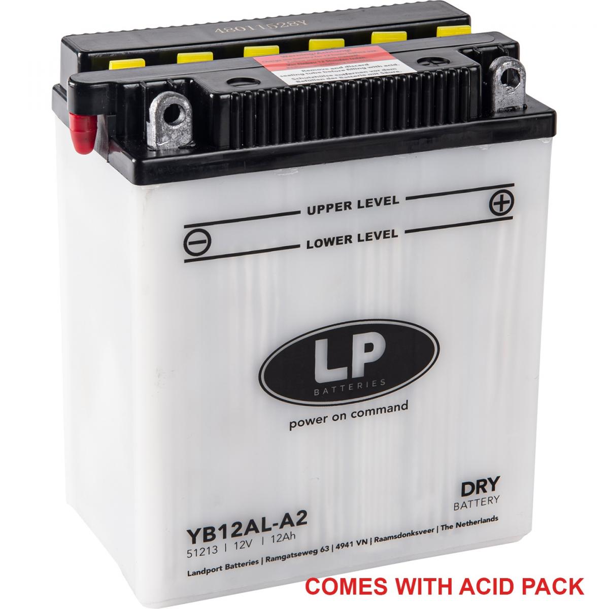 BATTERY LB12AL-A2 12V 12Ah., LANDPORT WITH ACID PACK, ROAD, MC MA YB12AL-A2