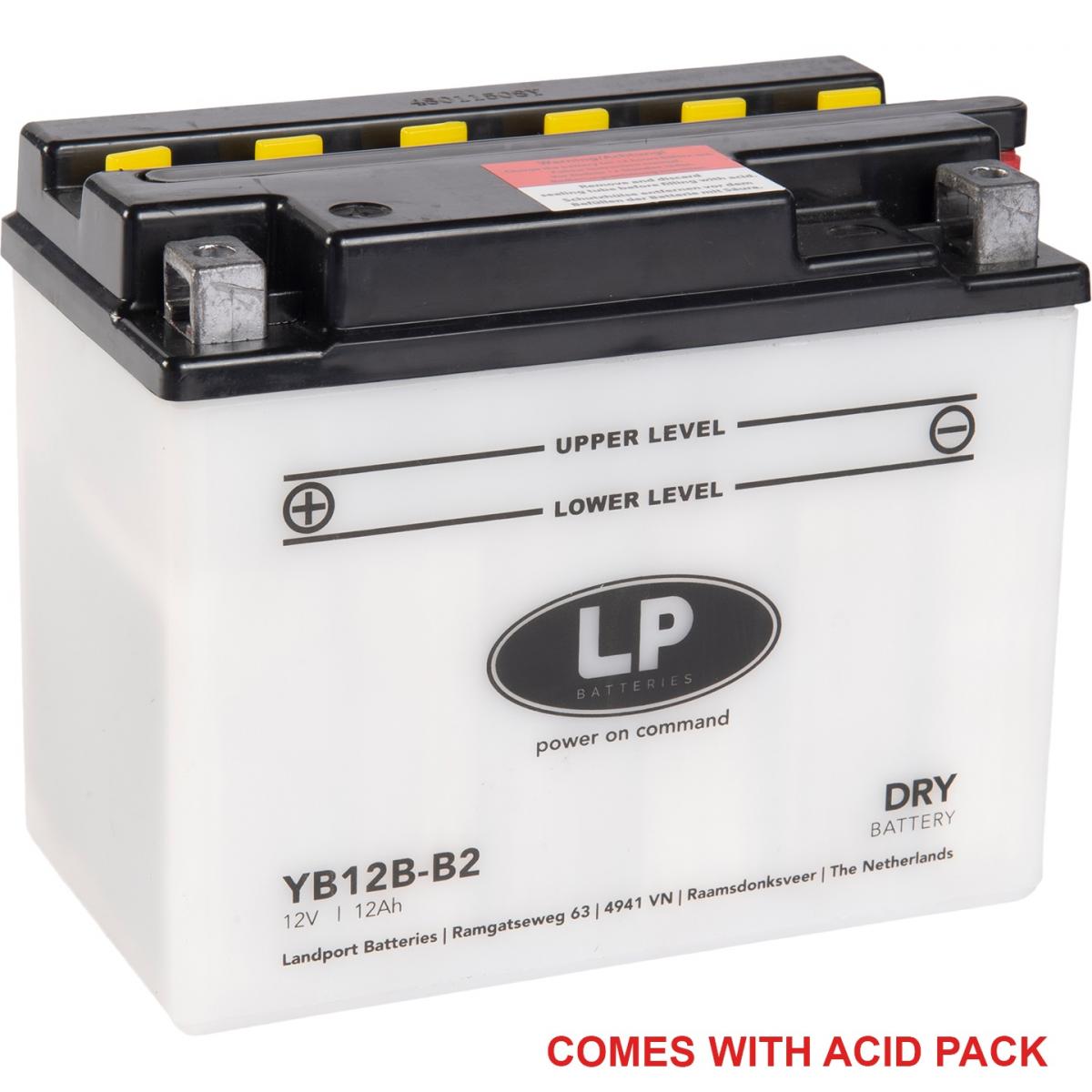 BATTERY YB12B-B2 12V 13Hh, LANDPORT WITH ACID PACK, ROAD, MC MA YB12B-B2