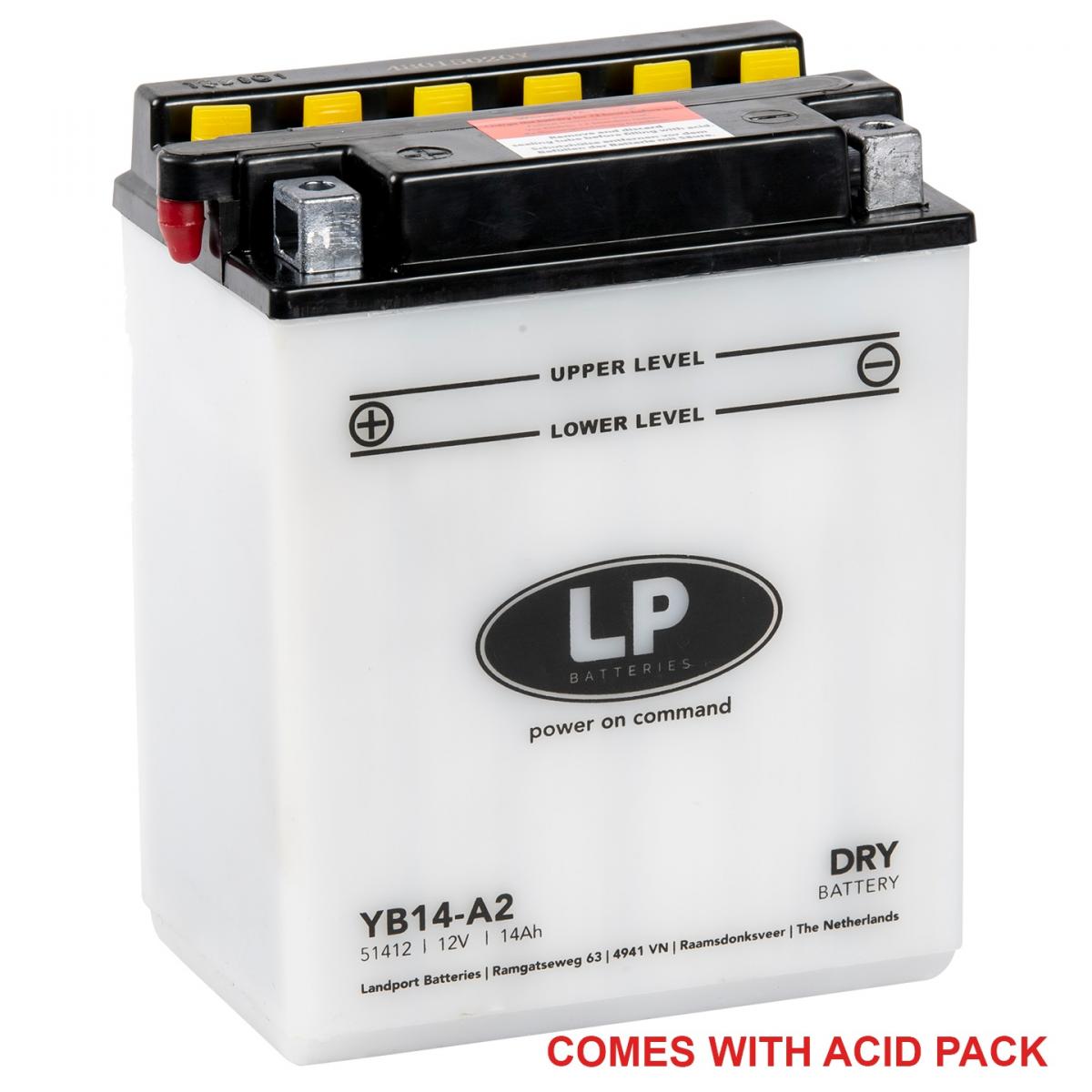 BATTERY LB14-A2 12V 14Ah., LANDPORT WITH ACID PACK, ROAD, MC MA YB14-A2